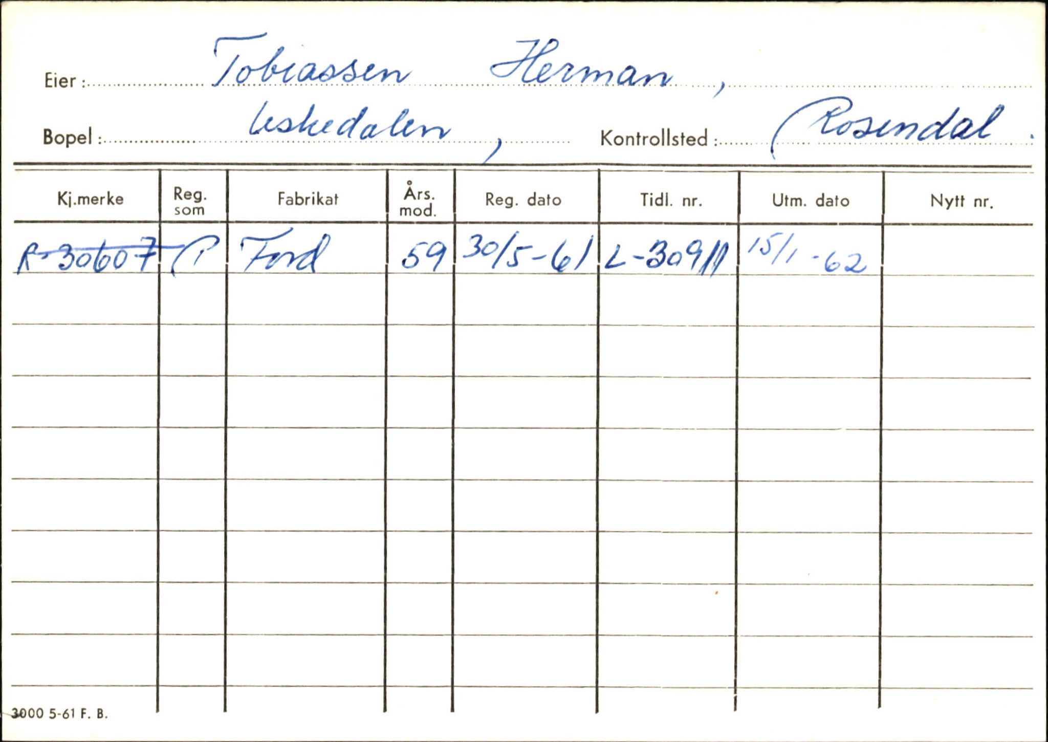 Statens vegvesen, Hordaland vegkontor, AV/SAB-A-5201/2/Ha/L0056: R-eierkort T, 1920-1971, p. 2