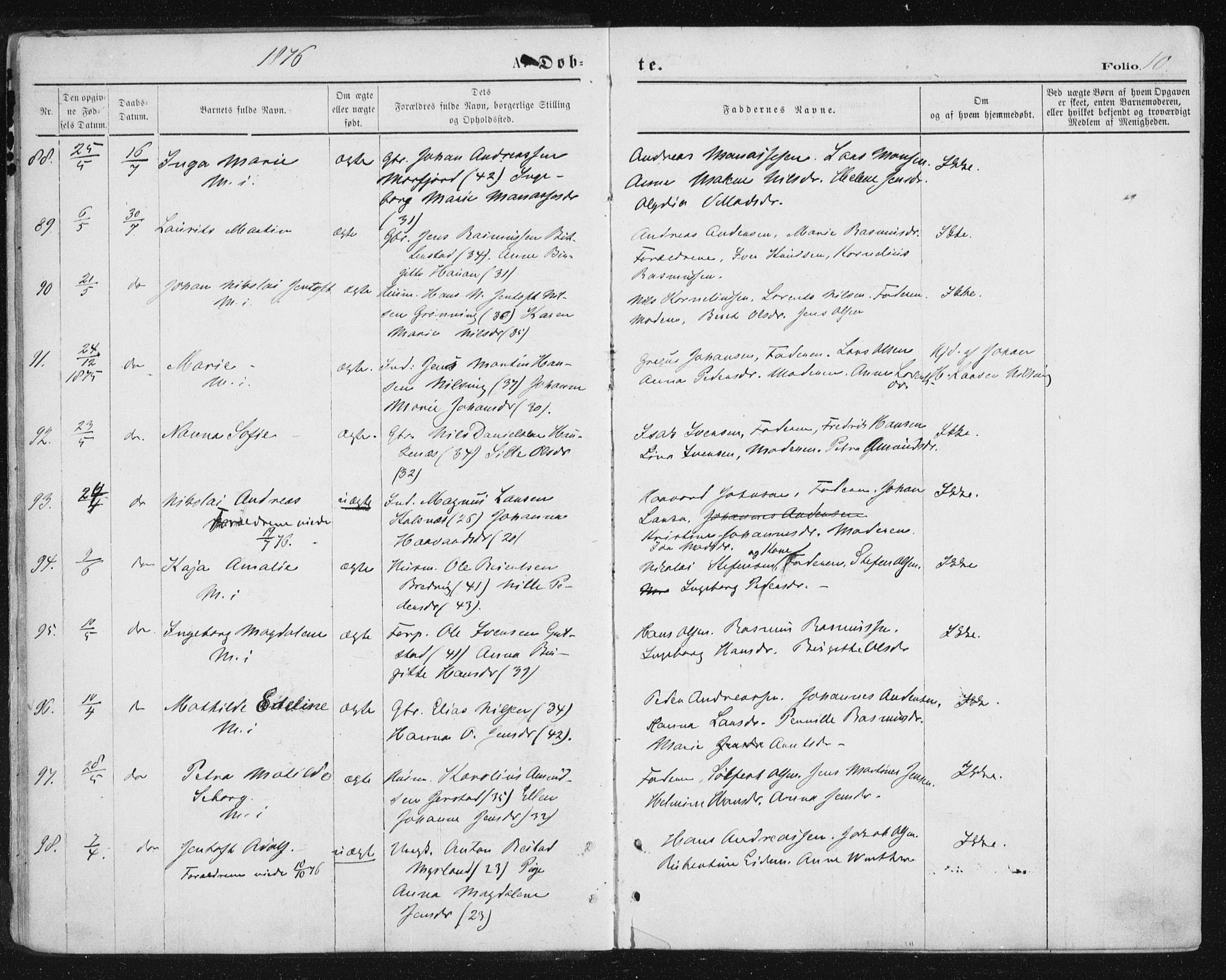 Ministerialprotokoller, klokkerbøker og fødselsregistre - Nordland, AV/SAT-A-1459/888/L1243: Parish register (official) no. 888A09, 1876-1879, p. 10