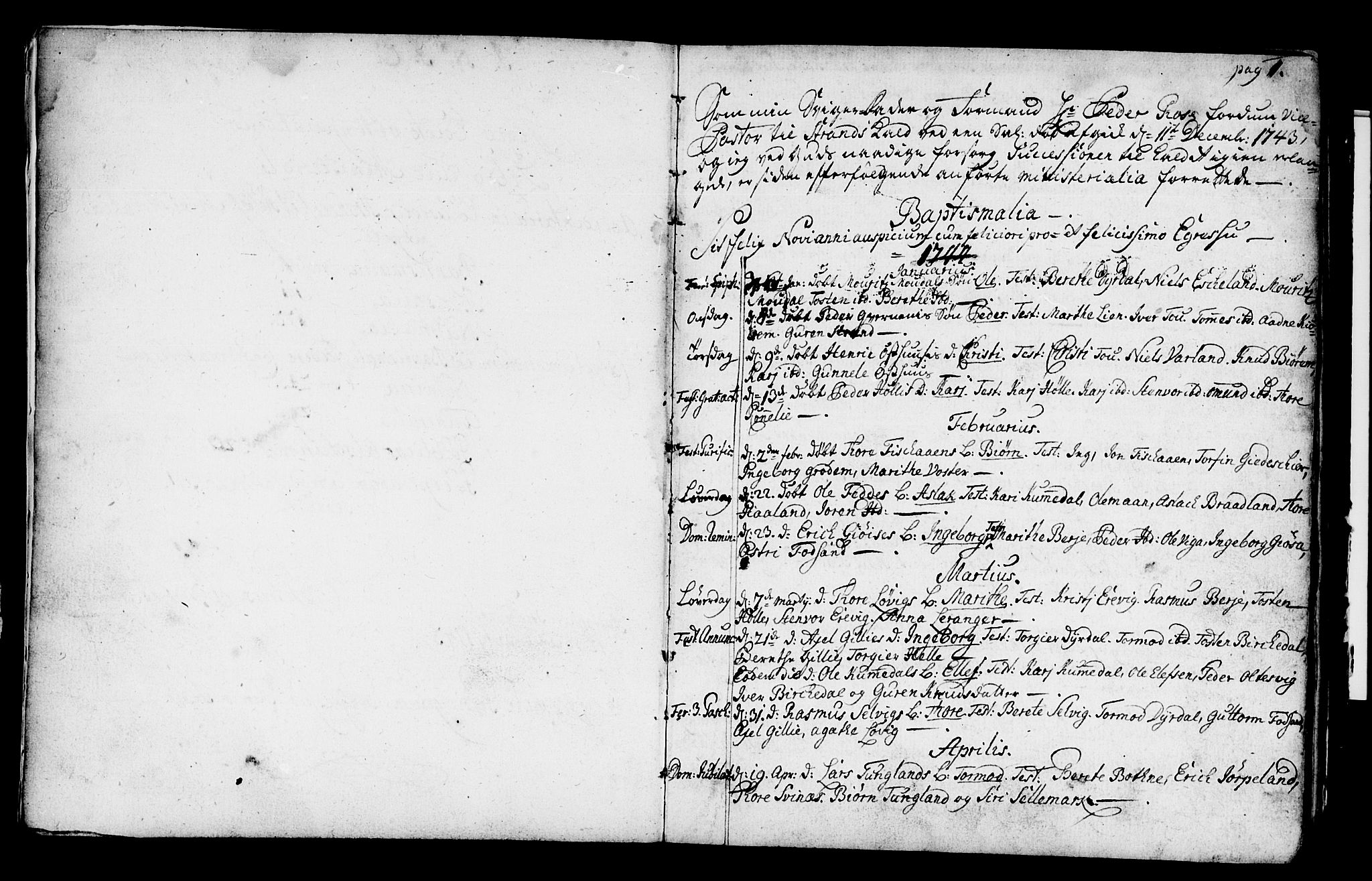 Strand sokneprestkontor, SAST/A-101828/H/Ha/Haa/L0002: Parish register (official) no. A 2, 1744-1768, p. 1