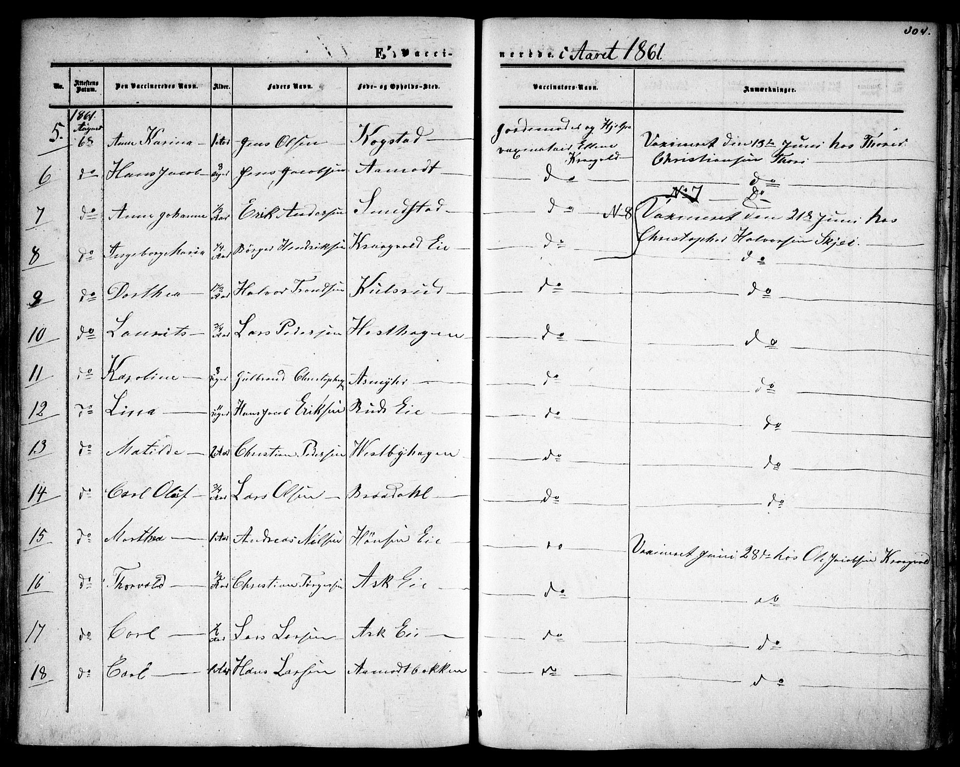 Gjerdrum prestekontor Kirkebøker, AV/SAO-A-10412b/F/Fa/L0007: Parish register (official) no. I 7, 1857-1866, p. 304