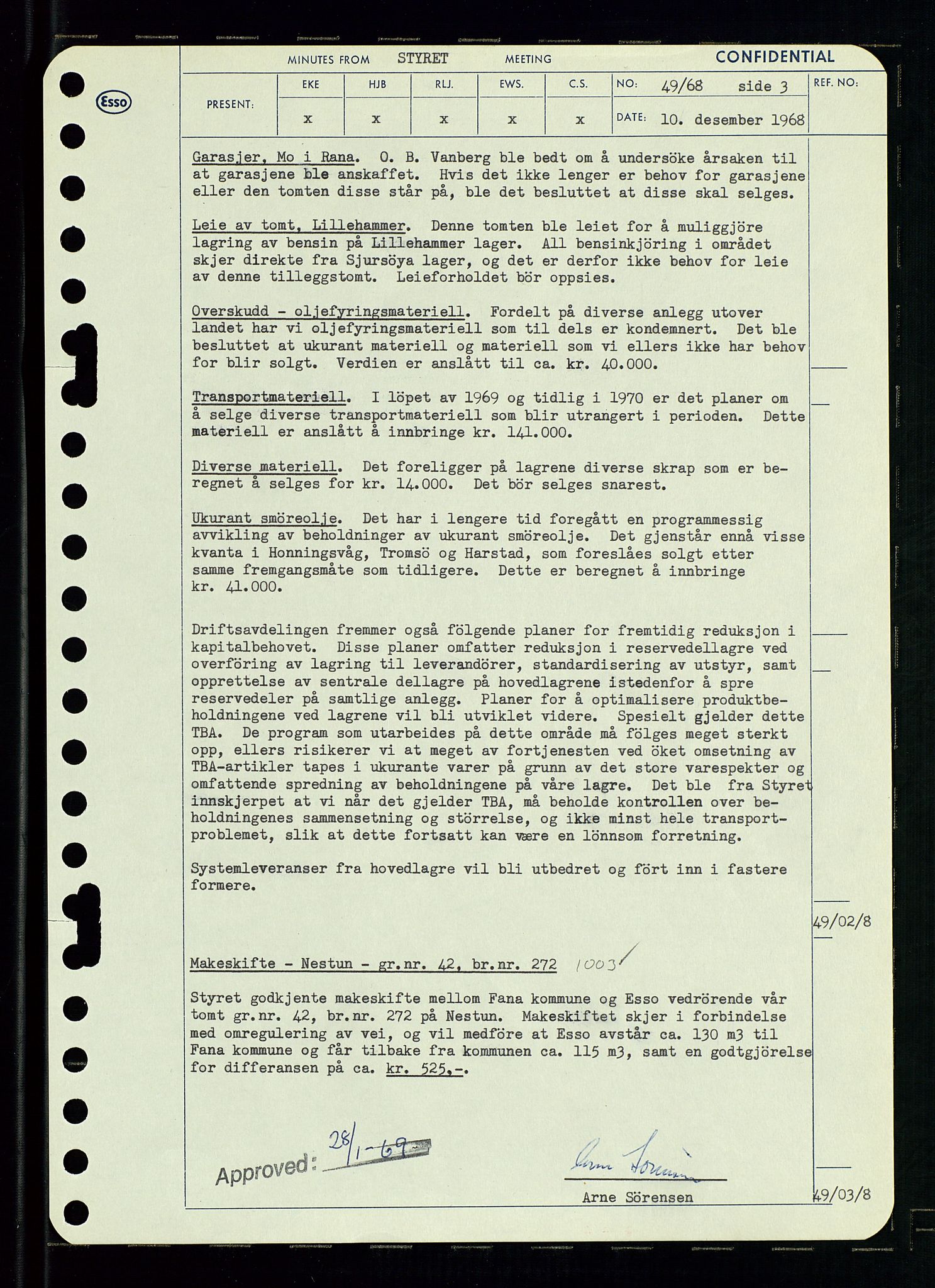 Pa 0982 - Esso Norge A/S, AV/SAST-A-100448/A/Aa/L0002/0004: Den administrerende direksjon Board minutes (styrereferater) / Den administrerende direksjon Board minutes (styrereferater), 1968, p. 74