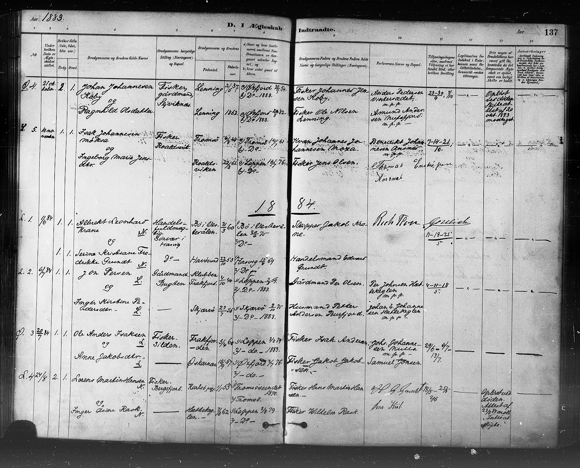 Loppa sokneprestkontor, SATØ/S-1339/H/Ha/L0006kirke: Parish register (official) no. 6, 1879-1895, p. 137