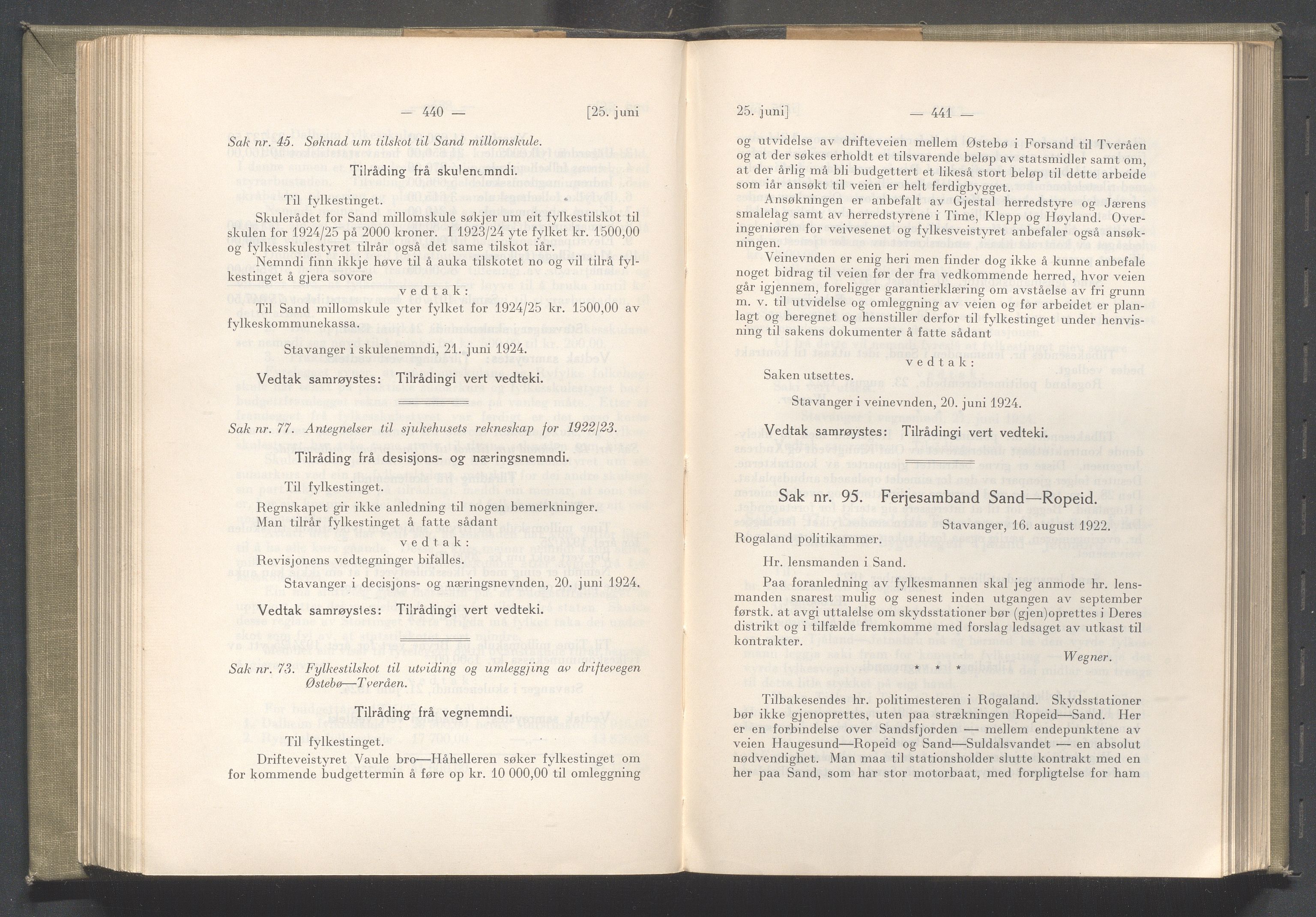 Rogaland fylkeskommune - Fylkesrådmannen , IKAR/A-900/A/Aa/Aaa/L0043: Møtebok , 1924, p. 440-441