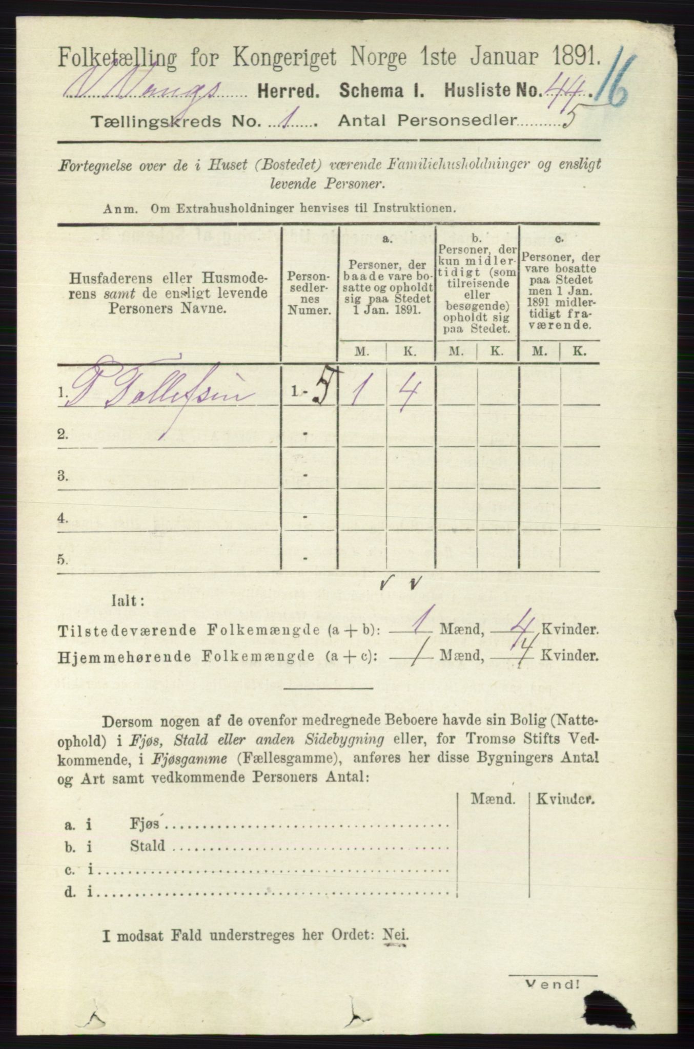 RA, 1891 census for 0545 Vang, 1891, p. 74