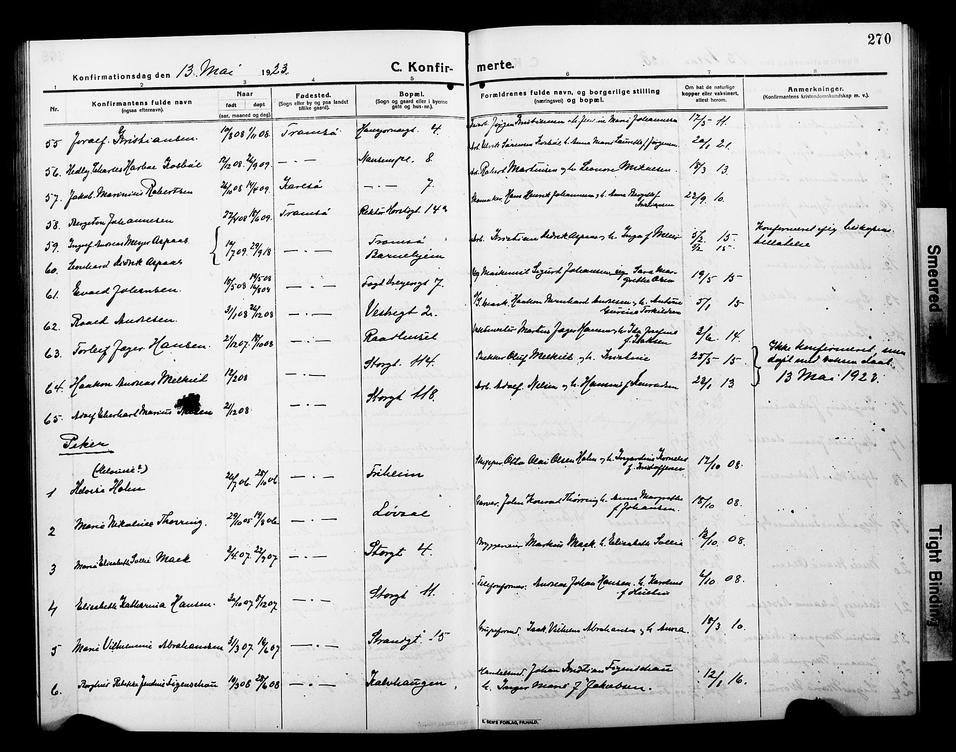 Tromsø sokneprestkontor/stiftsprosti/domprosti, AV/SATØ-S-1343/G/Gb/L0009klokker: Parish register (copy) no. 9, 1915-1925, p. 270