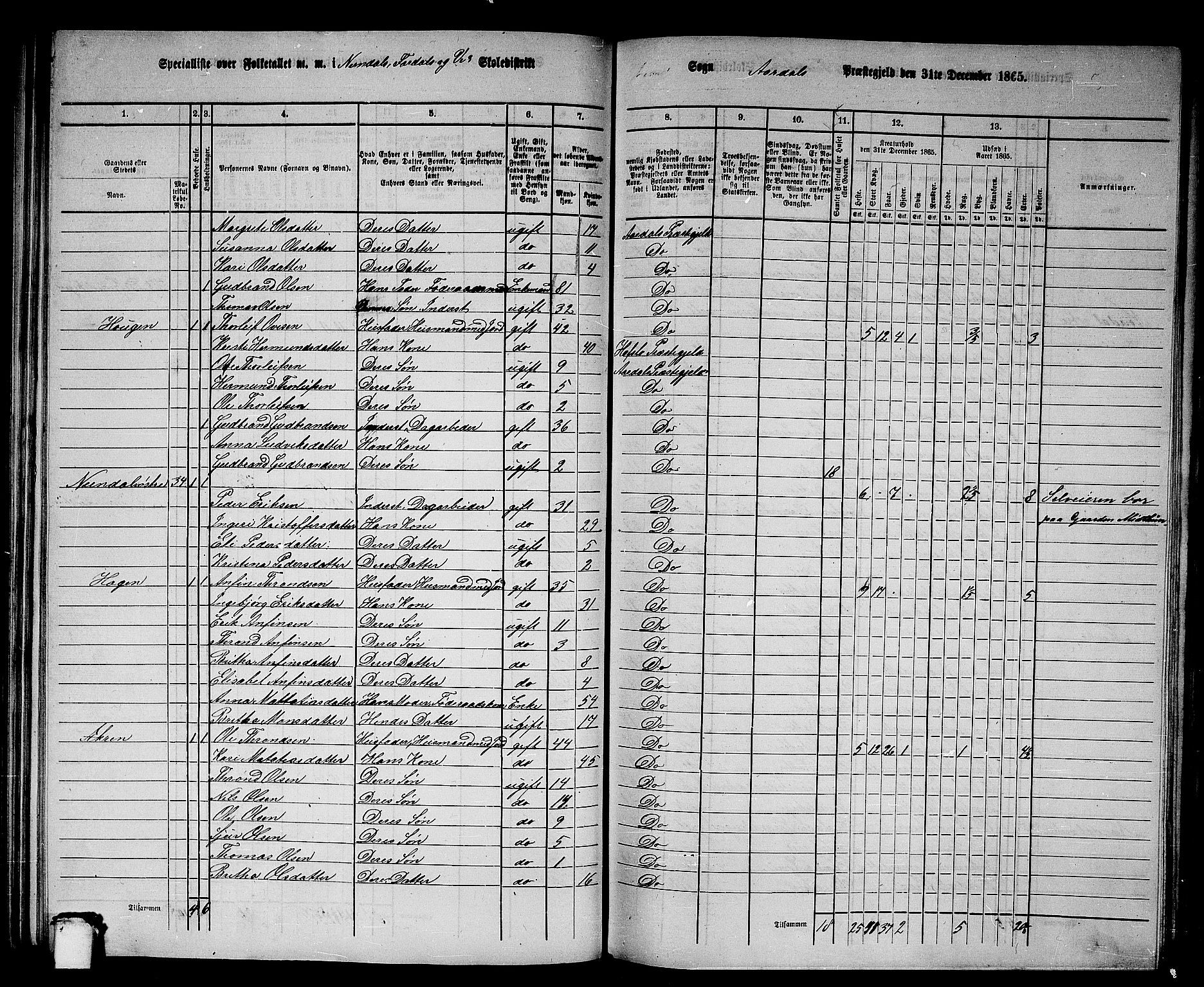 RA, 1865 census for Årdal, 1865, p. 64