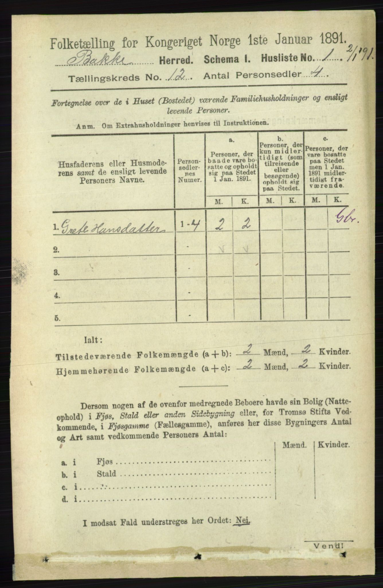 RA, 1891 census for 1045 Bakke, 1891, p. 2379