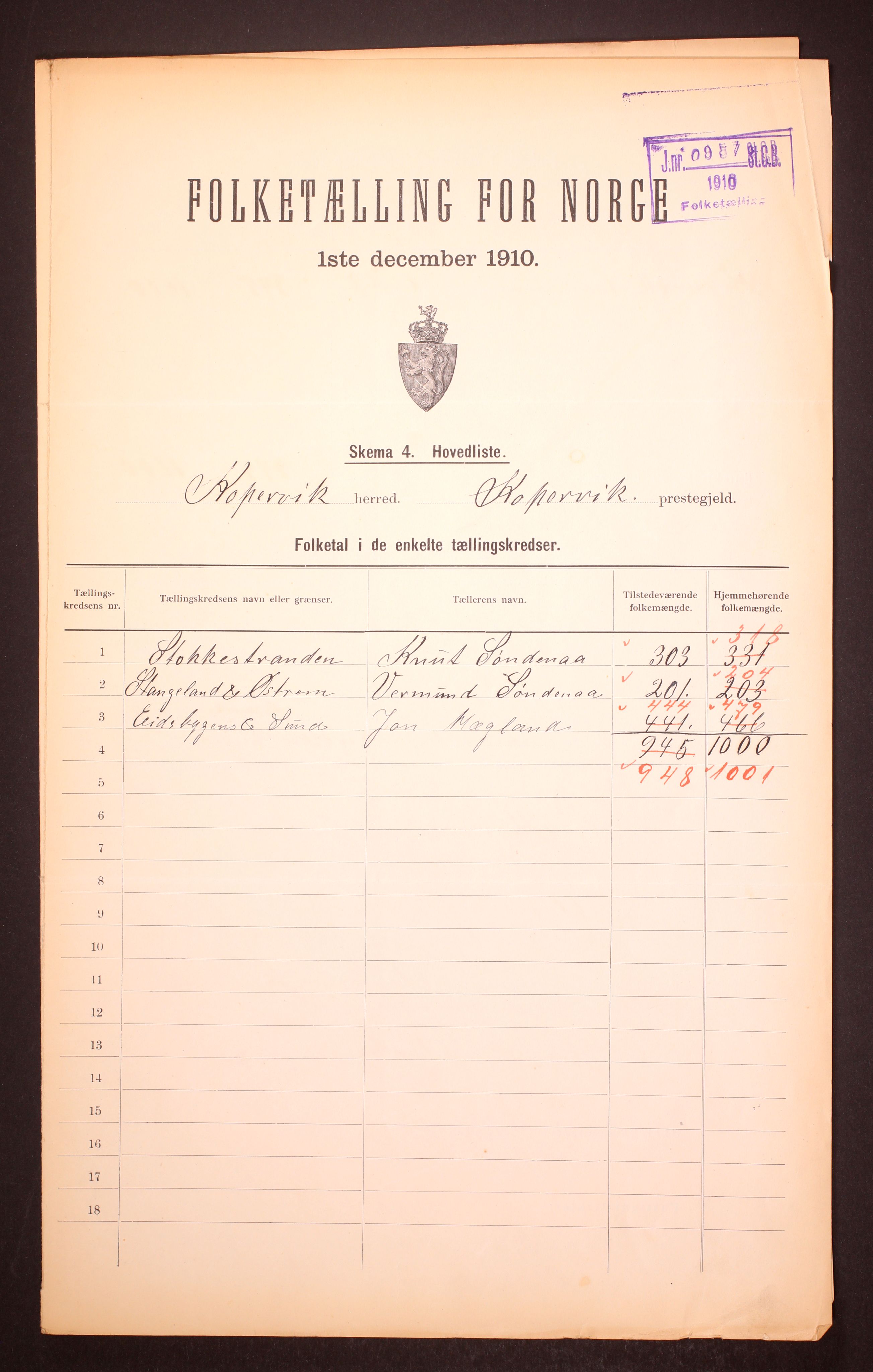 RA, 1910 census for Kopervik, 1910, p. 2