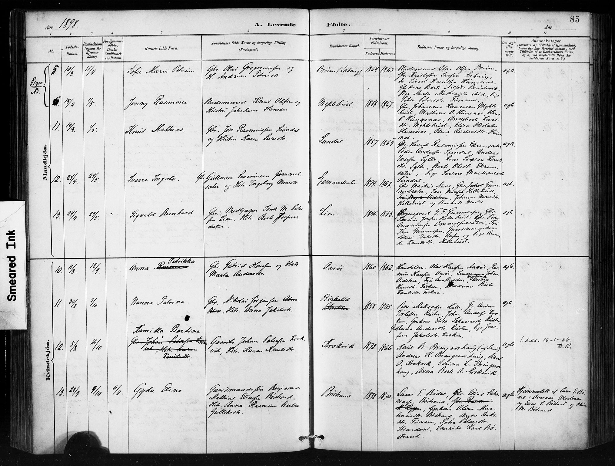 Ministerialprotokoller, klokkerbøker og fødselsregistre - Møre og Romsdal, AV/SAT-A-1454/501/L0008: Parish register (official) no. 501A08, 1885-1901, p. 85