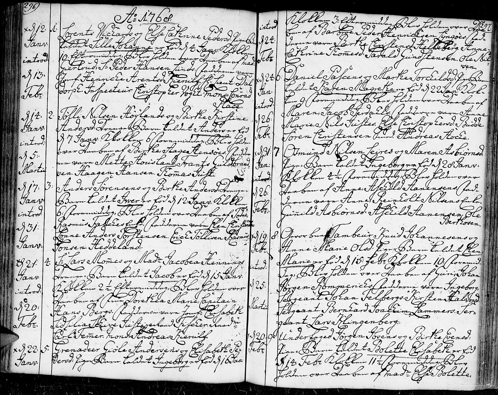 Kristiansand domprosti, SAK/1112-0006/F/Fa/L0002: Parish register (official) no. A 2, 1755-1778, p. 296-297