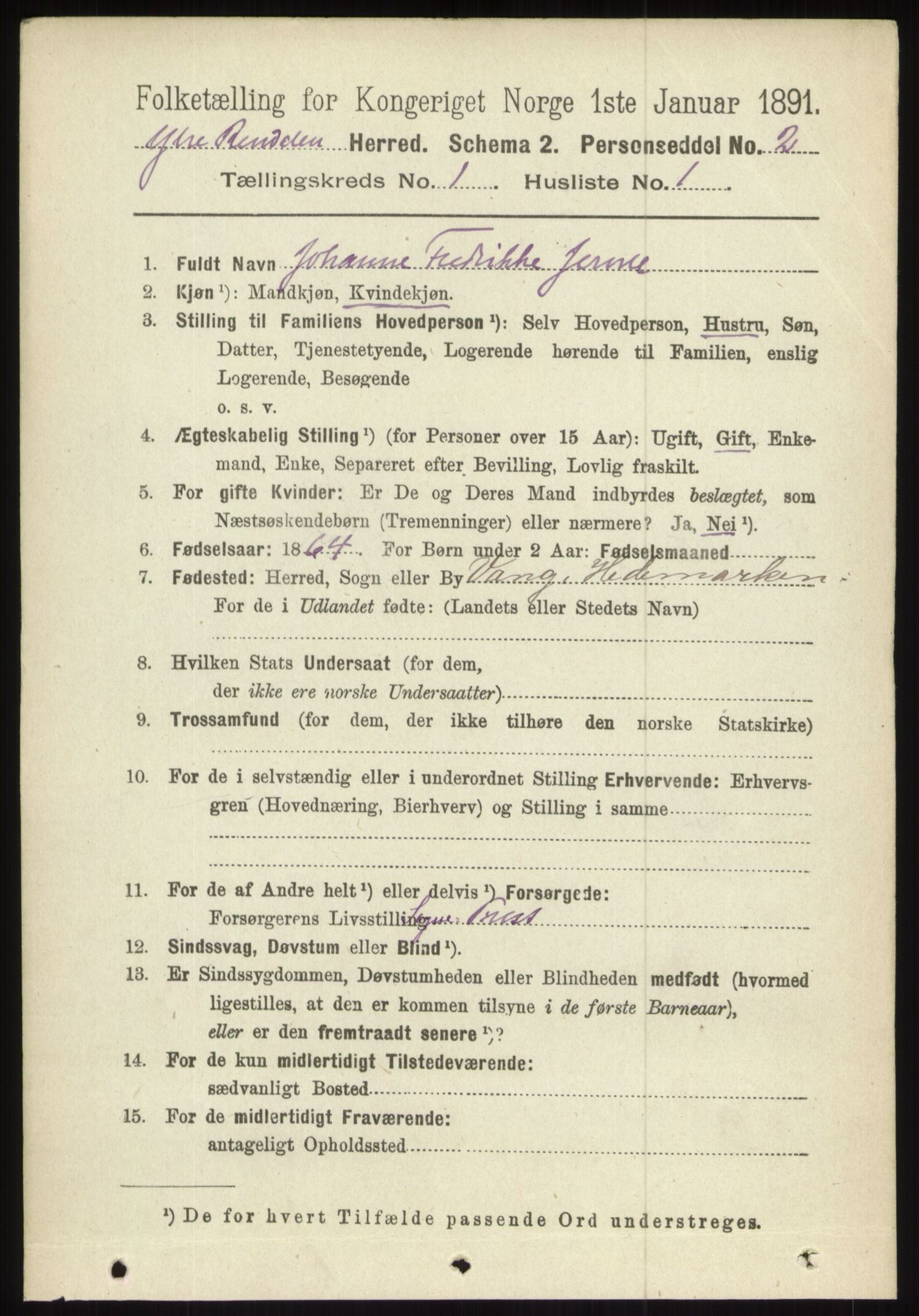 RA, 1891 census for 0432 Ytre Rendal, 1891, p. 82