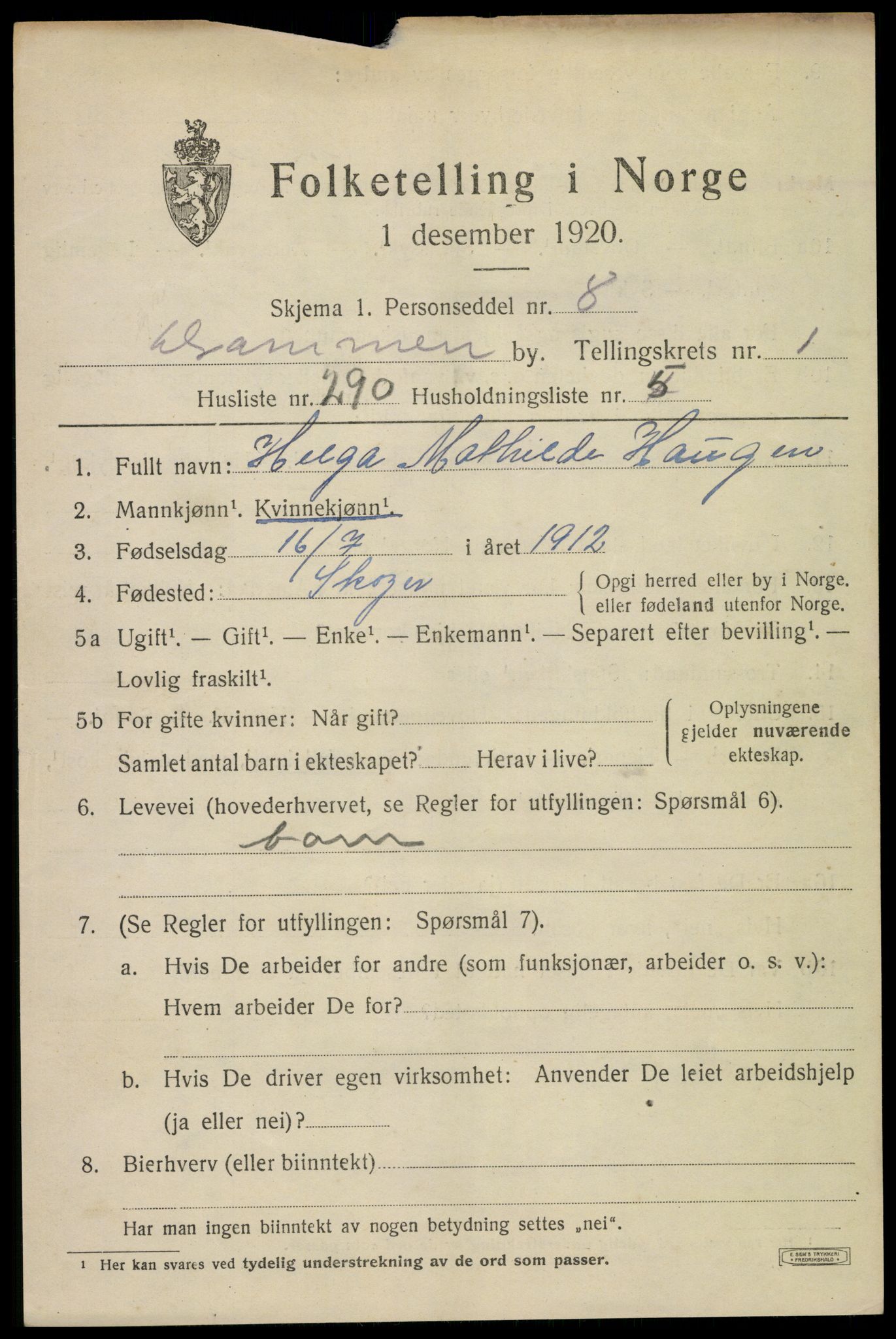 SAKO, 1920 census for Drammen, 1920, p. 24473