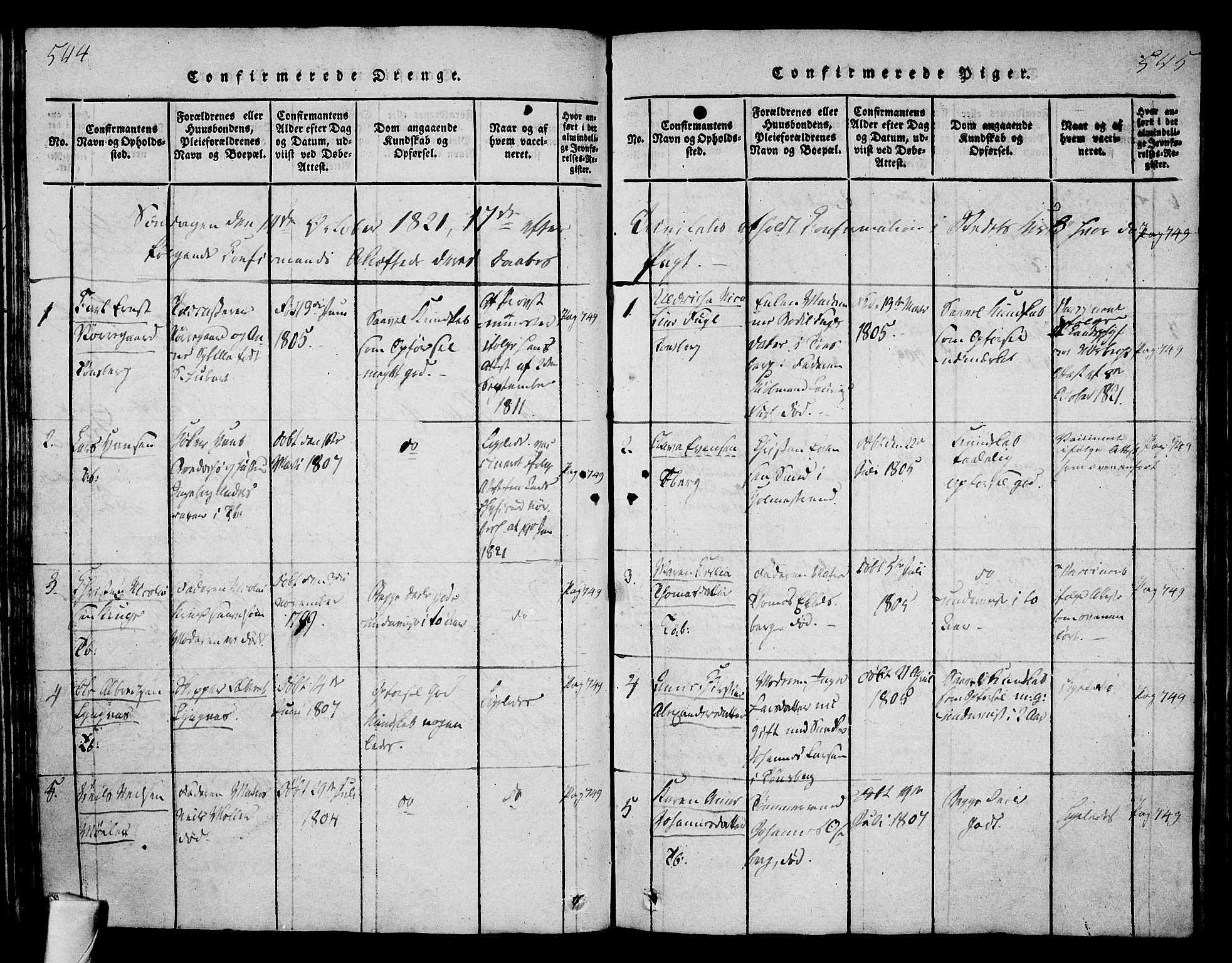 Tønsberg kirkebøker, AV/SAKO-A-330/F/Fa/L0004: Parish register (official) no. I 4, 1813-1826, p. 544-545