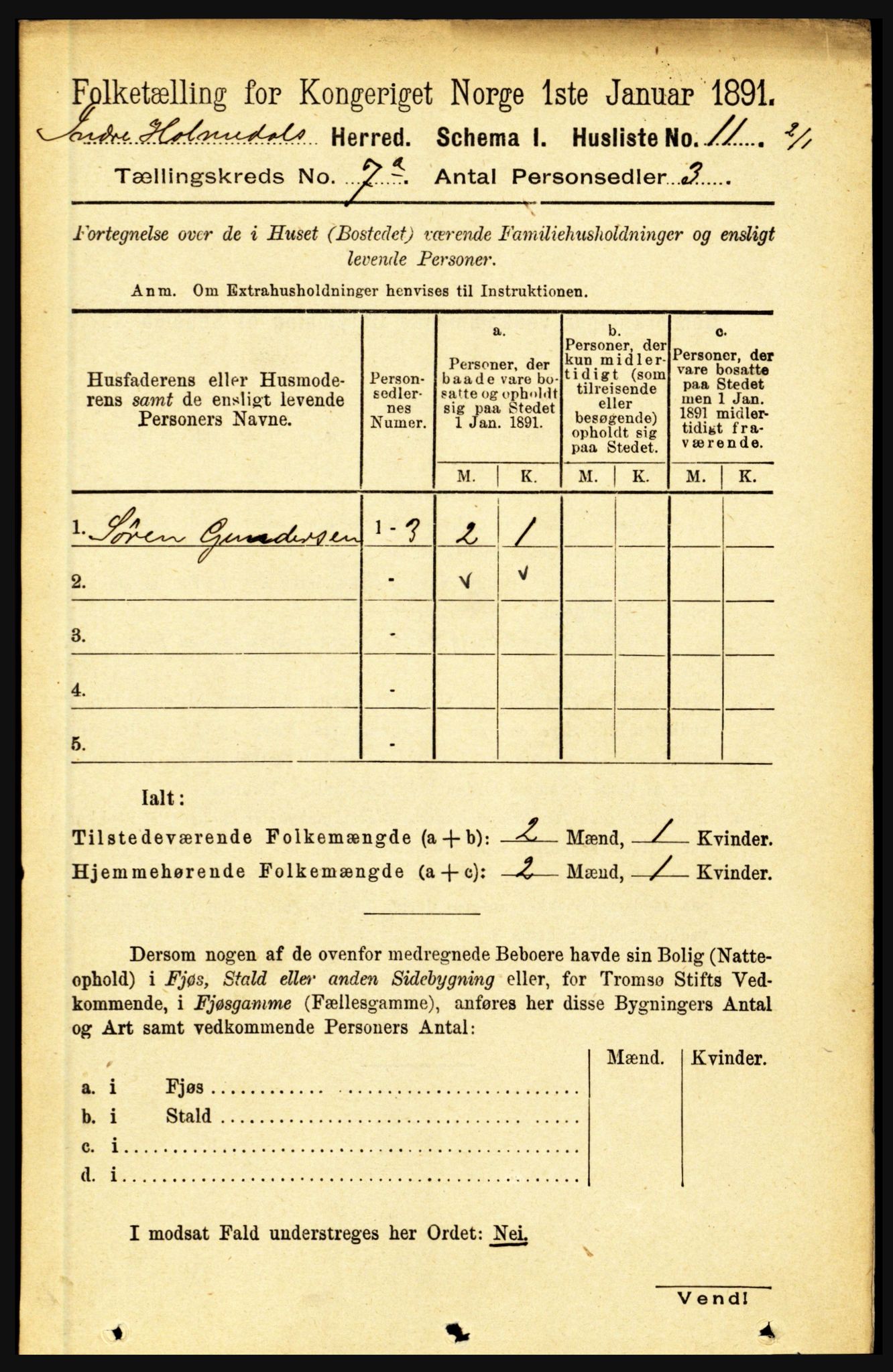 RA, 1891 census for 1430 Indre Holmedal, 1891, p. 2896