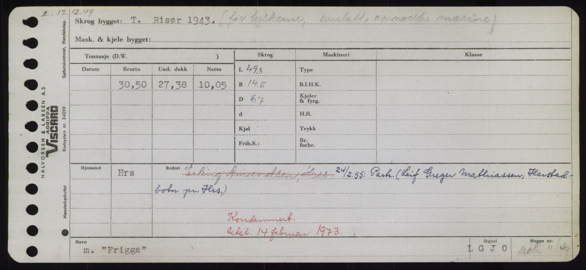 Sjøfartsdirektoratet med forløpere, Skipsmålingen, RA/S-1627/H/Hd/L0011: Fartøy, Fla-Får, p. 445