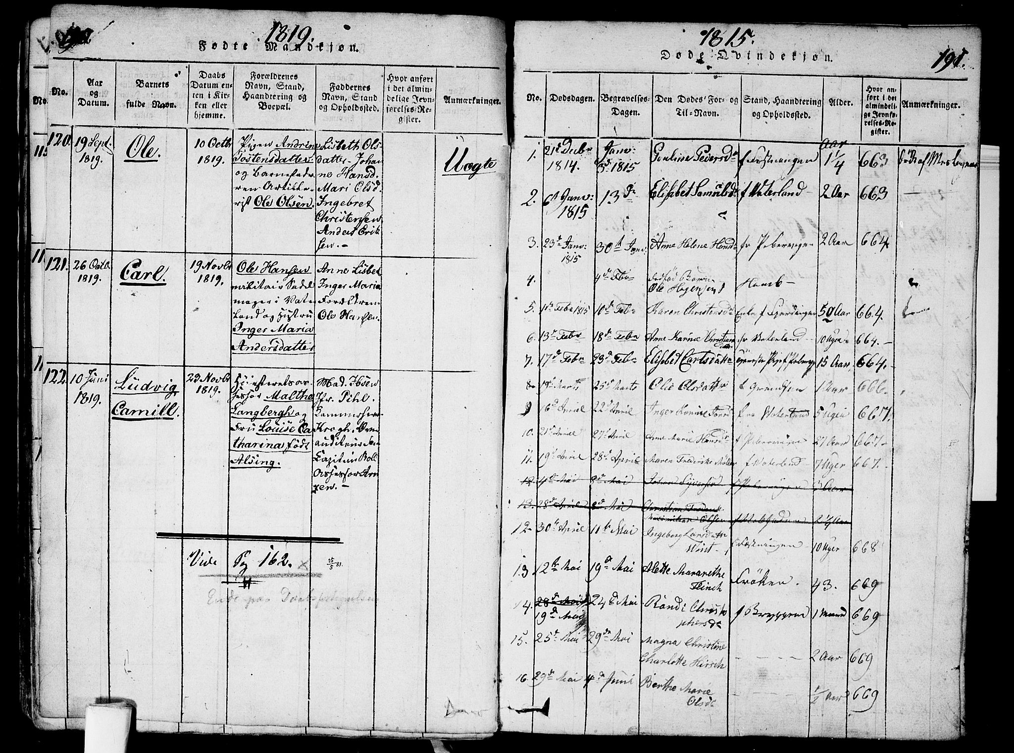 Garnisonsmenigheten Kirkebøker, SAO/A-10846/G/Ga/L0003: Parish register (copy) no. 3, 1815-1819, p. 190-191