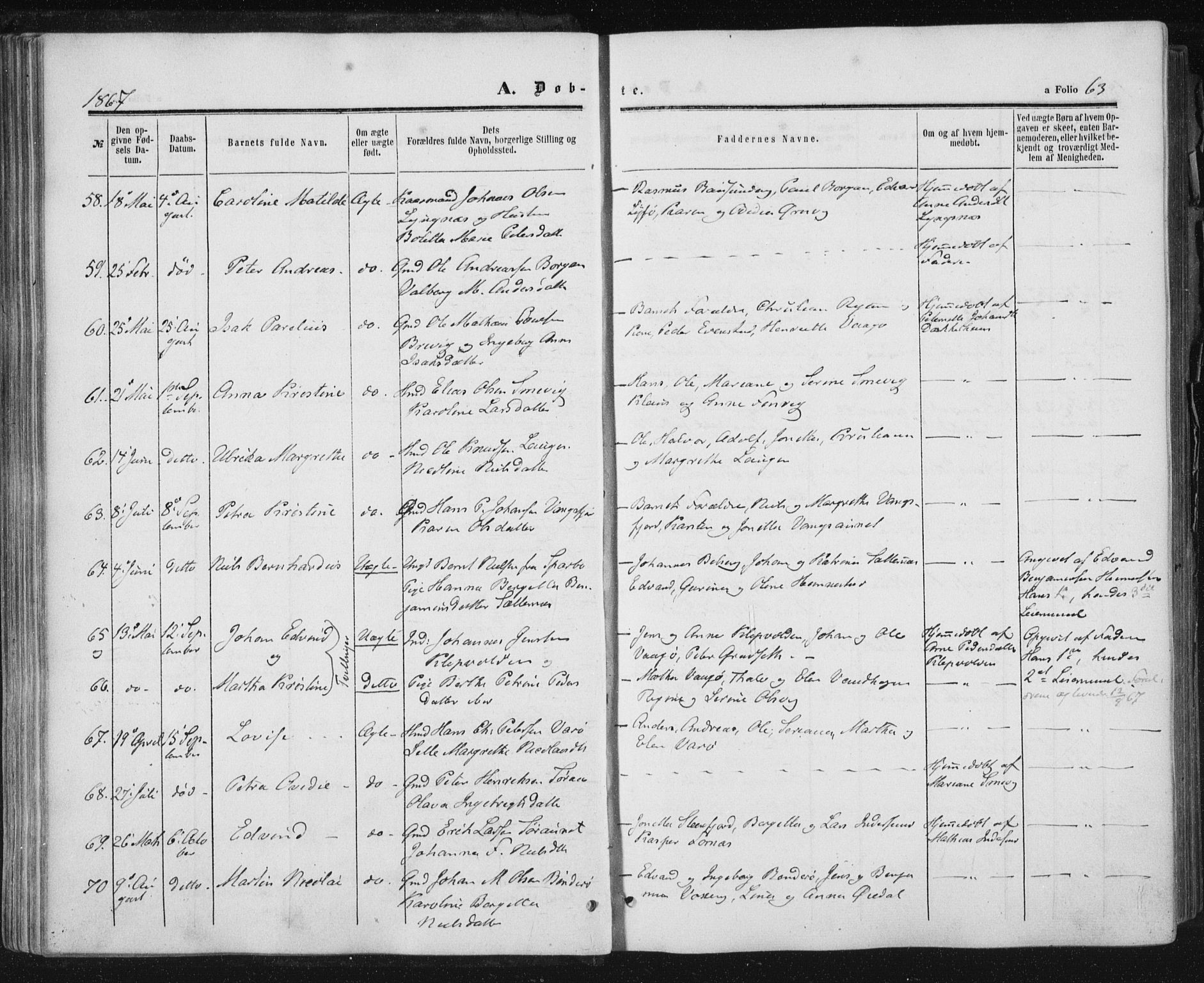 Ministerialprotokoller, klokkerbøker og fødselsregistre - Nord-Trøndelag, AV/SAT-A-1458/784/L0670: Parish register (official) no. 784A05, 1860-1876, p. 63