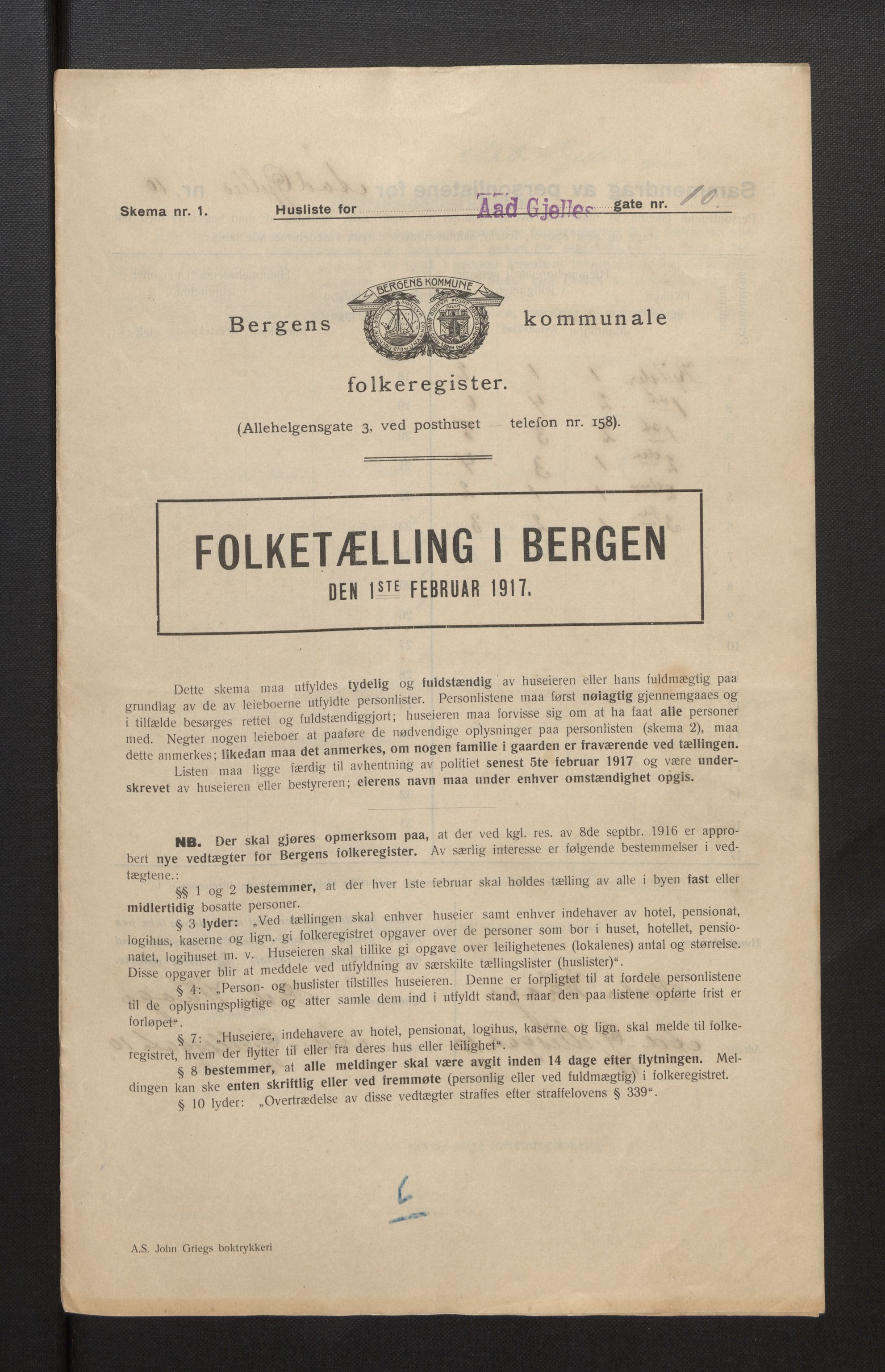 SAB, Municipal Census 1917 for Bergen, 1917, p. 15