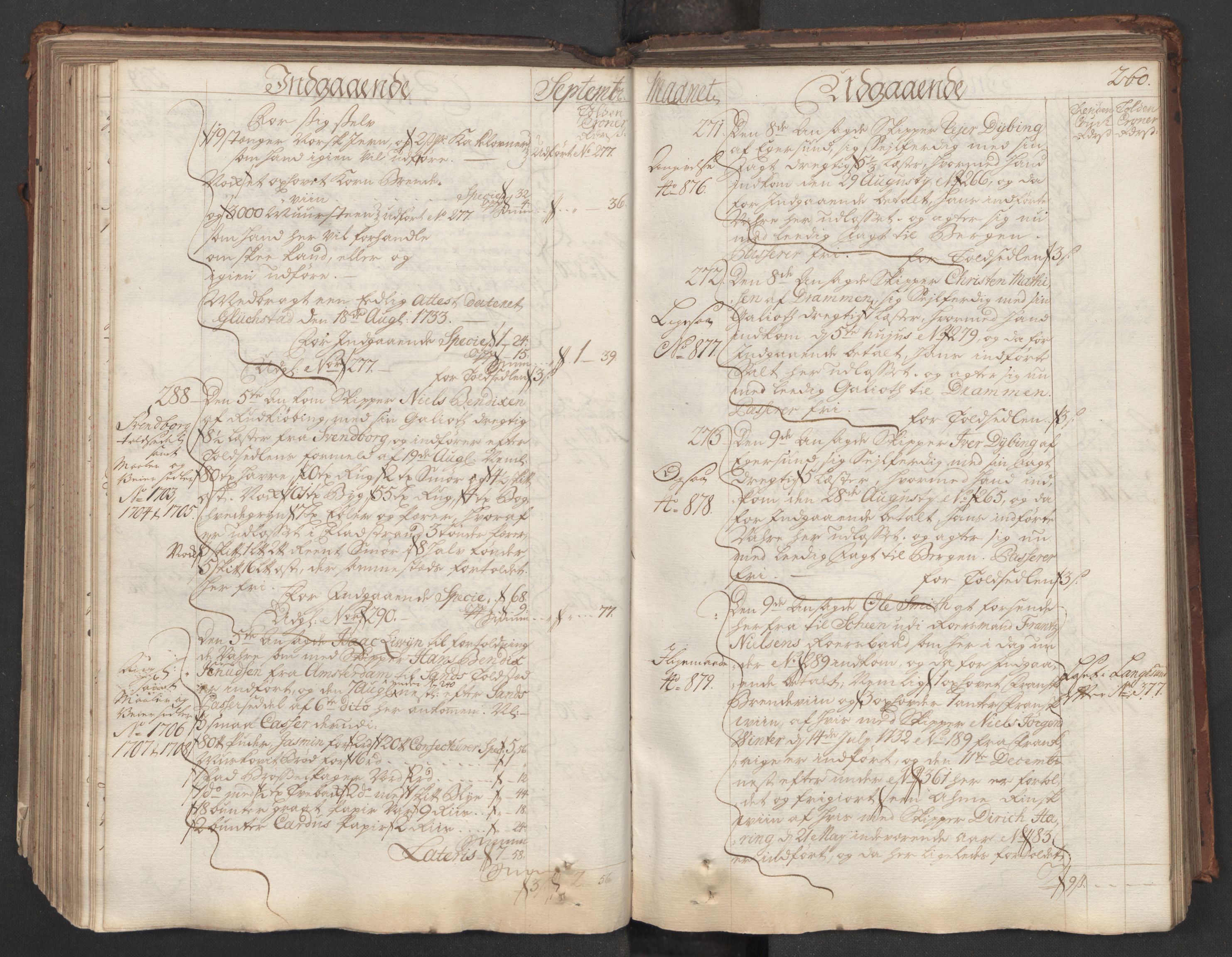 Generaltollkammeret, tollregnskaper, RA/EA-5490/R06/L0015/0001: Tollregnskaper Kristiania / Hovedtollbok, 1733, p. 259b-260a