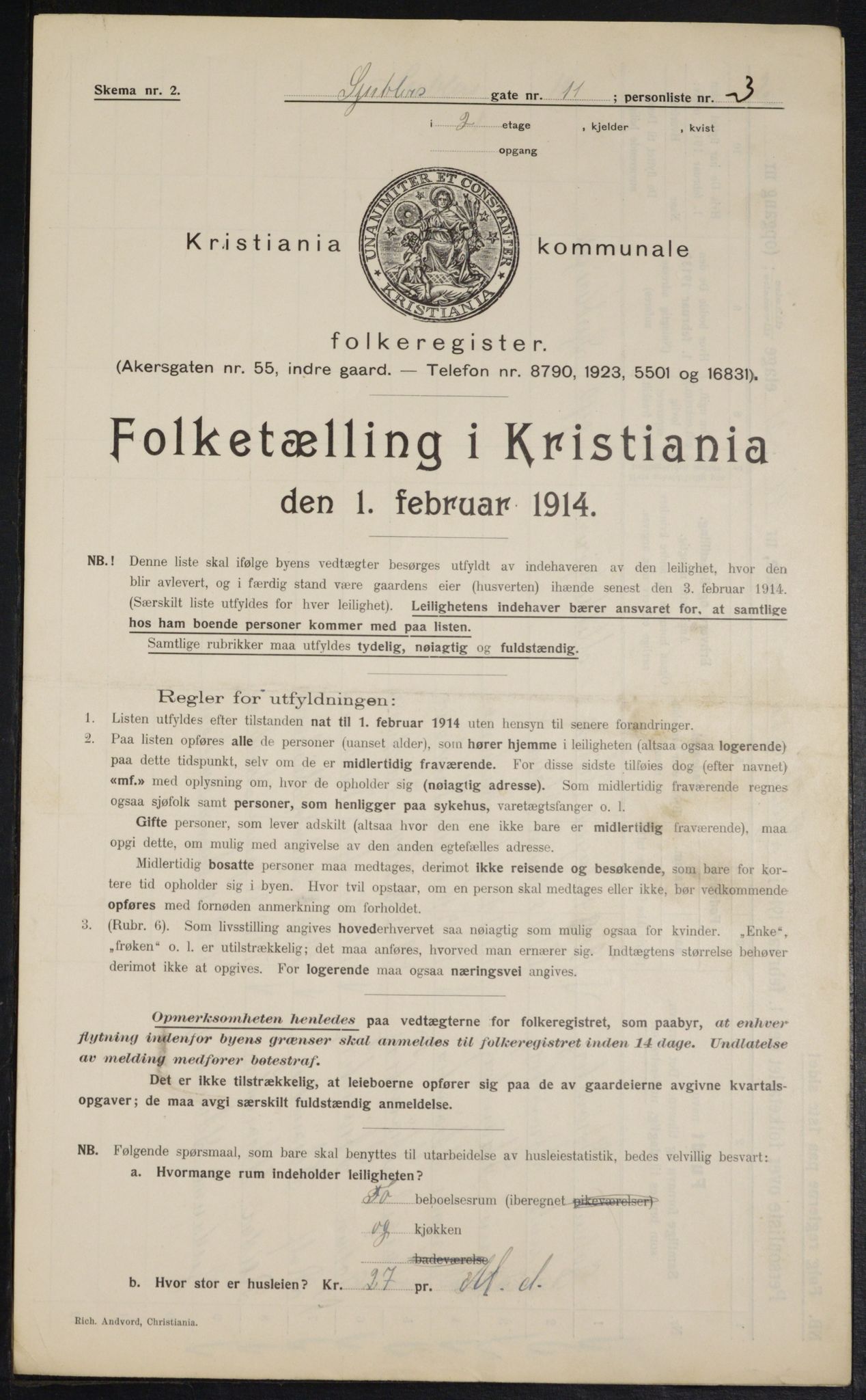 OBA, Municipal Census 1914 for Kristiania, 1914, p. 92756