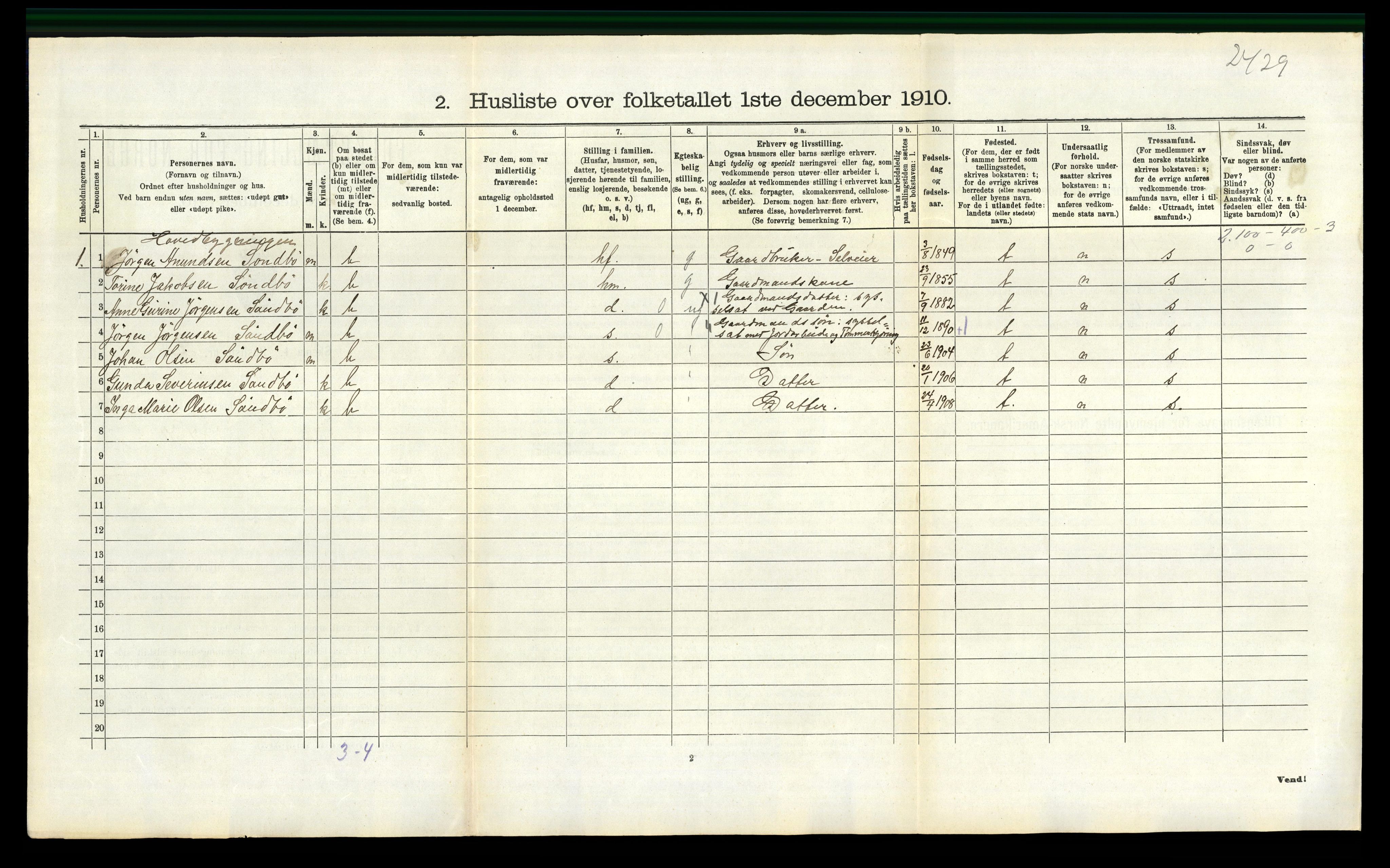 RA, 1910 census for Sannidal, 1910, p. 305