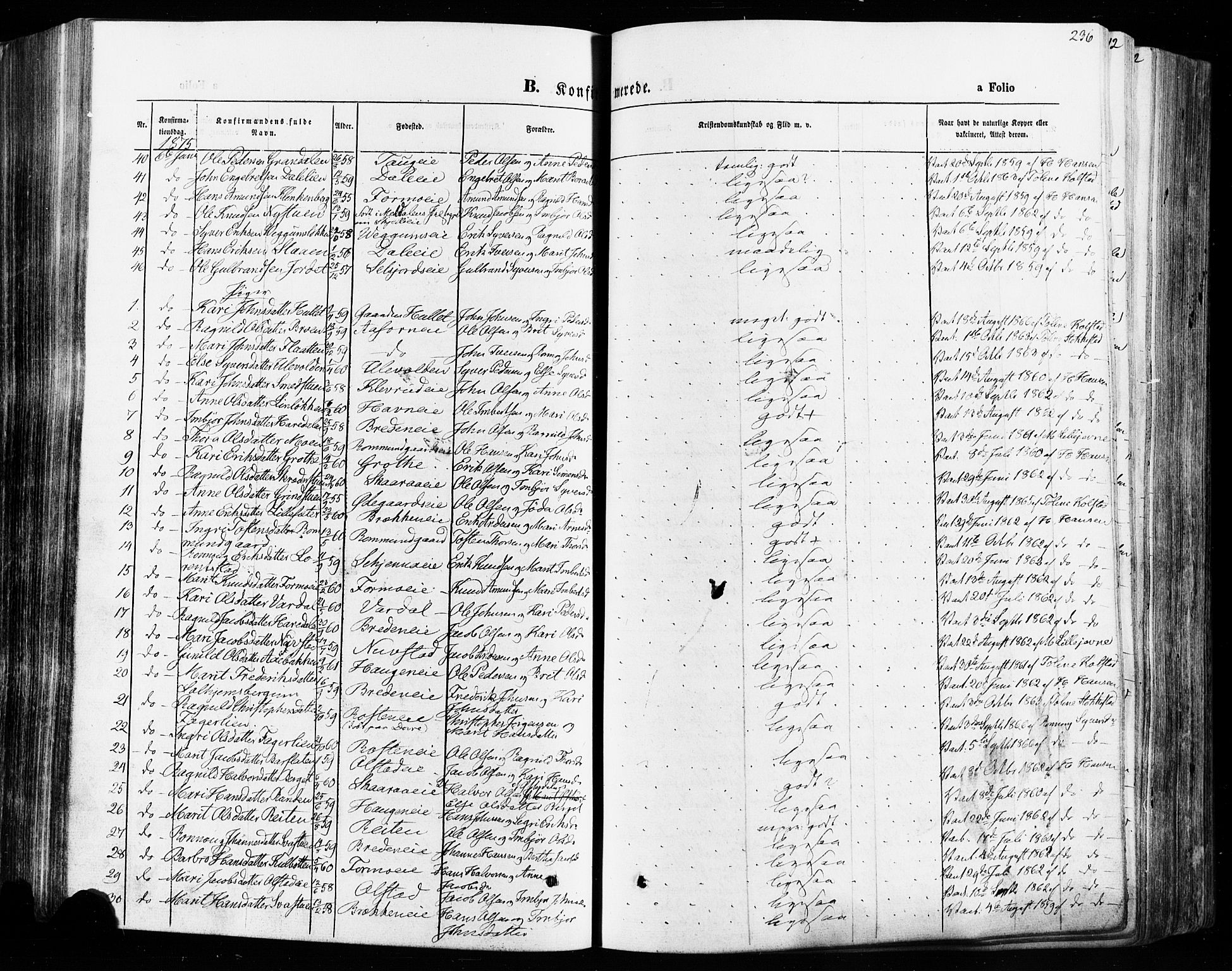 Vågå prestekontor, AV/SAH-PREST-076/H/Ha/Haa/L0007: Parish register (official) no. 7 /1, 1872-1886, p. 236