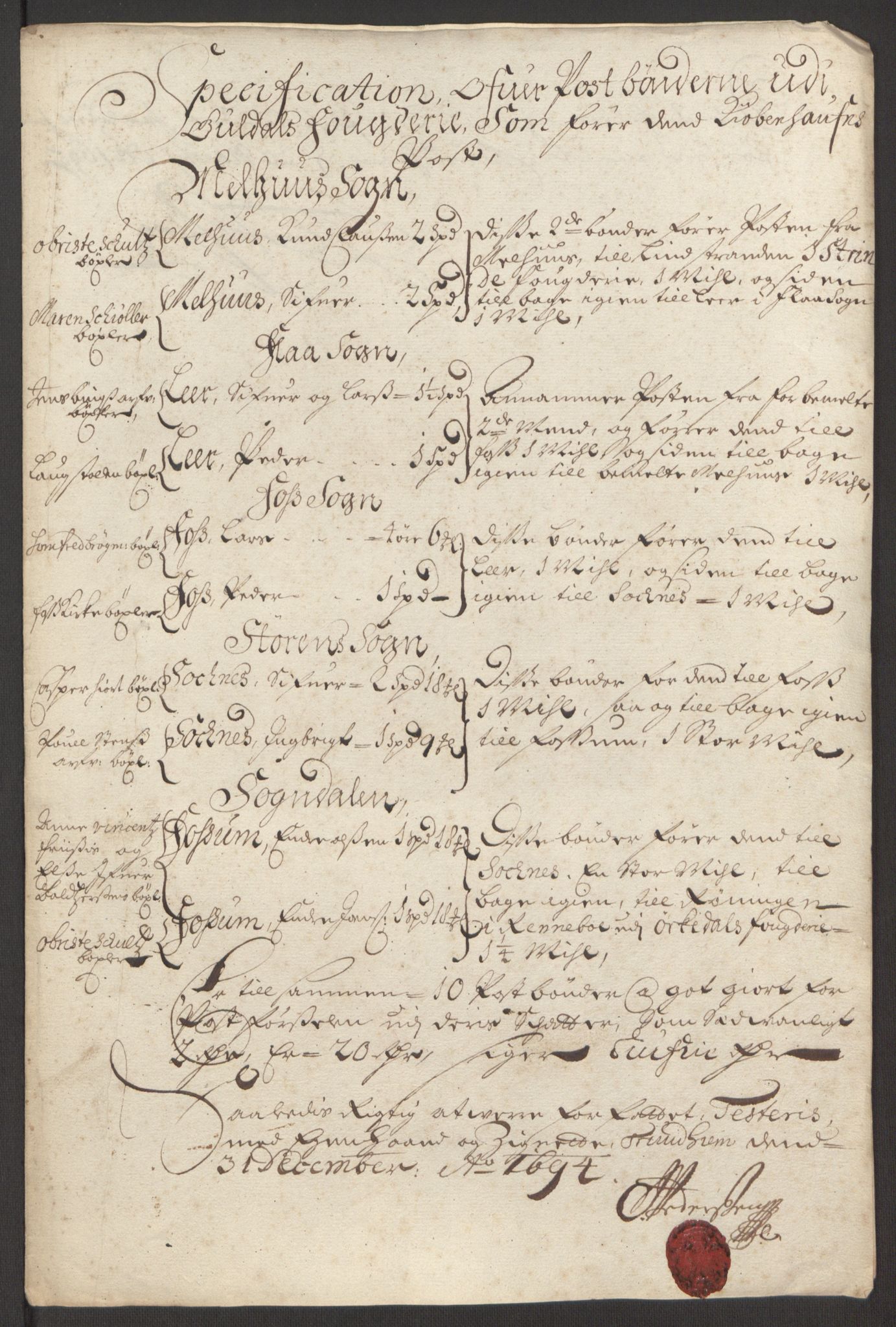 Rentekammeret inntil 1814, Reviderte regnskaper, Fogderegnskap, RA/EA-4092/R60/L3944: Fogderegnskap Orkdal og Gauldal, 1694, p. 413