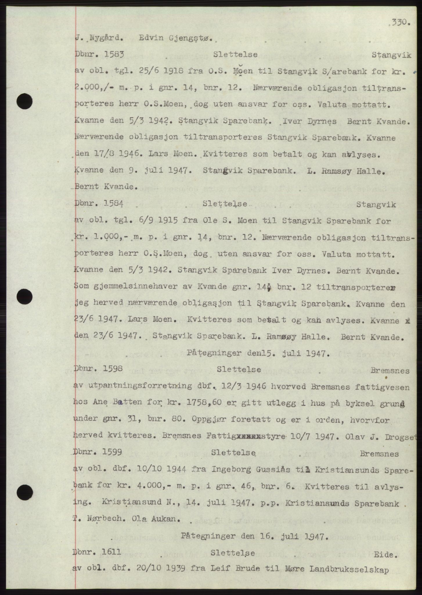 Nordmøre sorenskriveri, AV/SAT-A-4132/1/2/2Ca: Mortgage book no. C82b, 1946-1951, Diary no: : 1583/1947