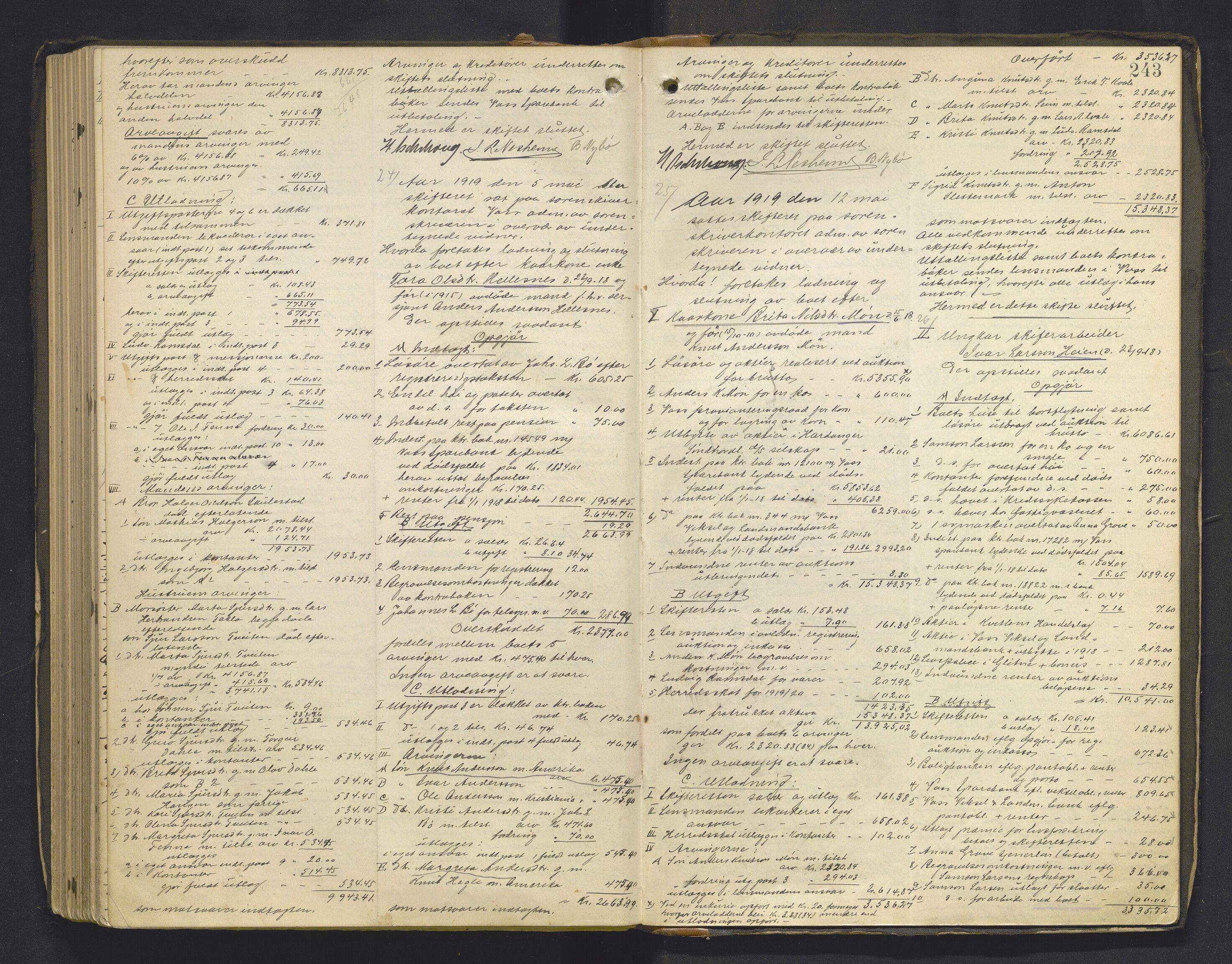 Hardanger og Voss sorenskriveri, AV/SAB-A-2501/4/4C/L0004: Skifteutlodningsprotokoll, 1908-1919, p. 242b-243a