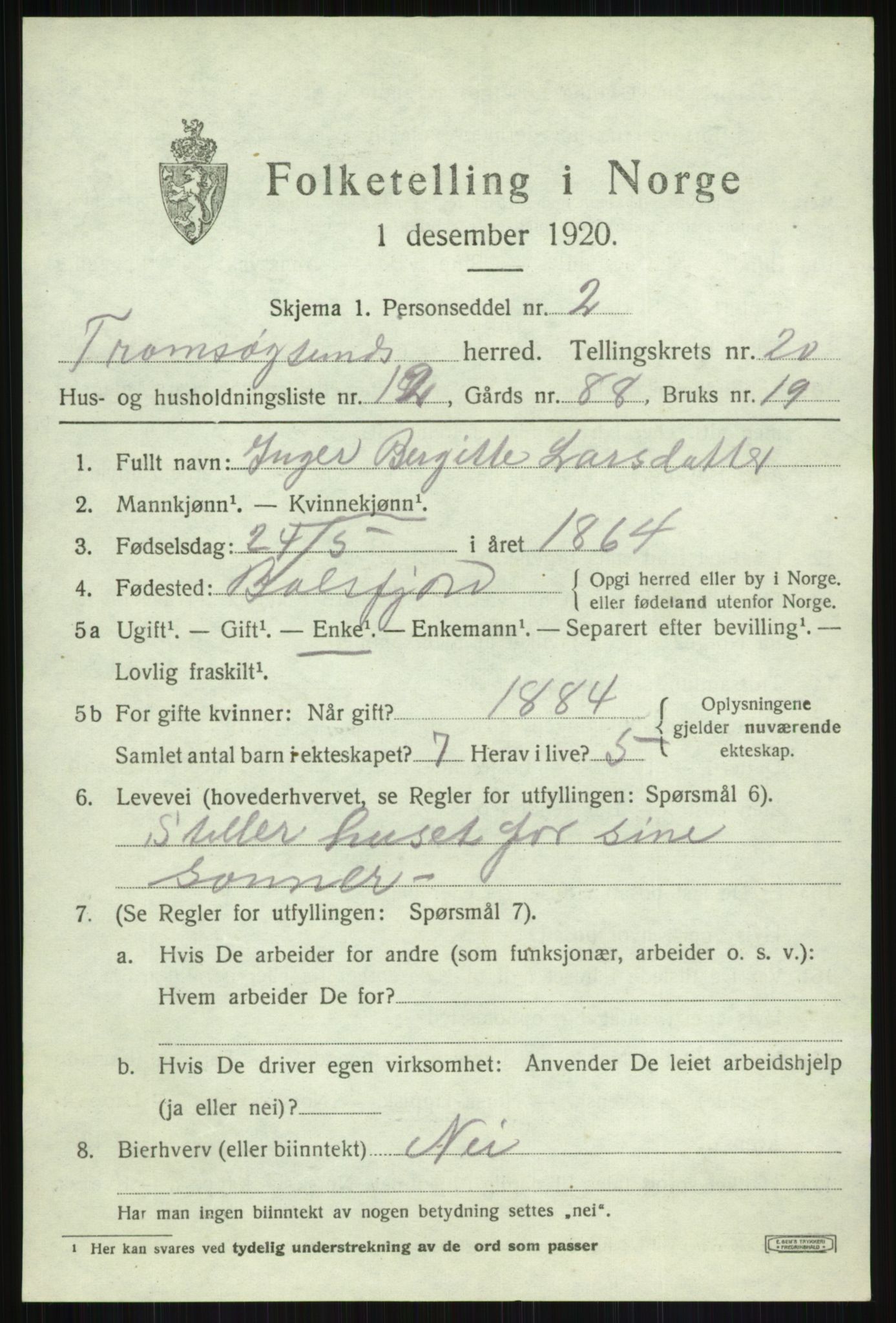 SATØ, 1920 census for Tromsøysund, 1920, p. 10730