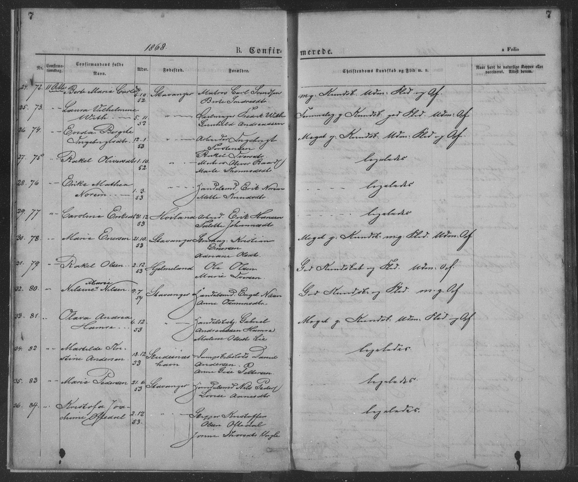 St. Petri sokneprestkontor, SAST/A-101813/001/30/30BA/L0009: Parish register (official) no. A 9, 1868-1875, p. 7