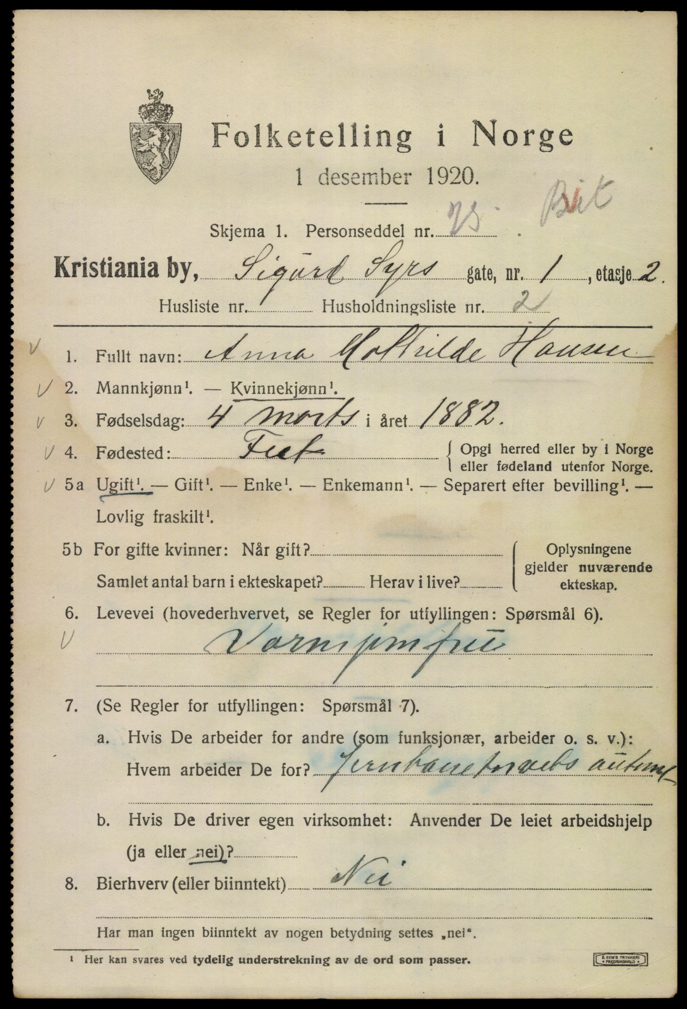 SAO, 1920 census for Kristiania, 1920, p. 510069