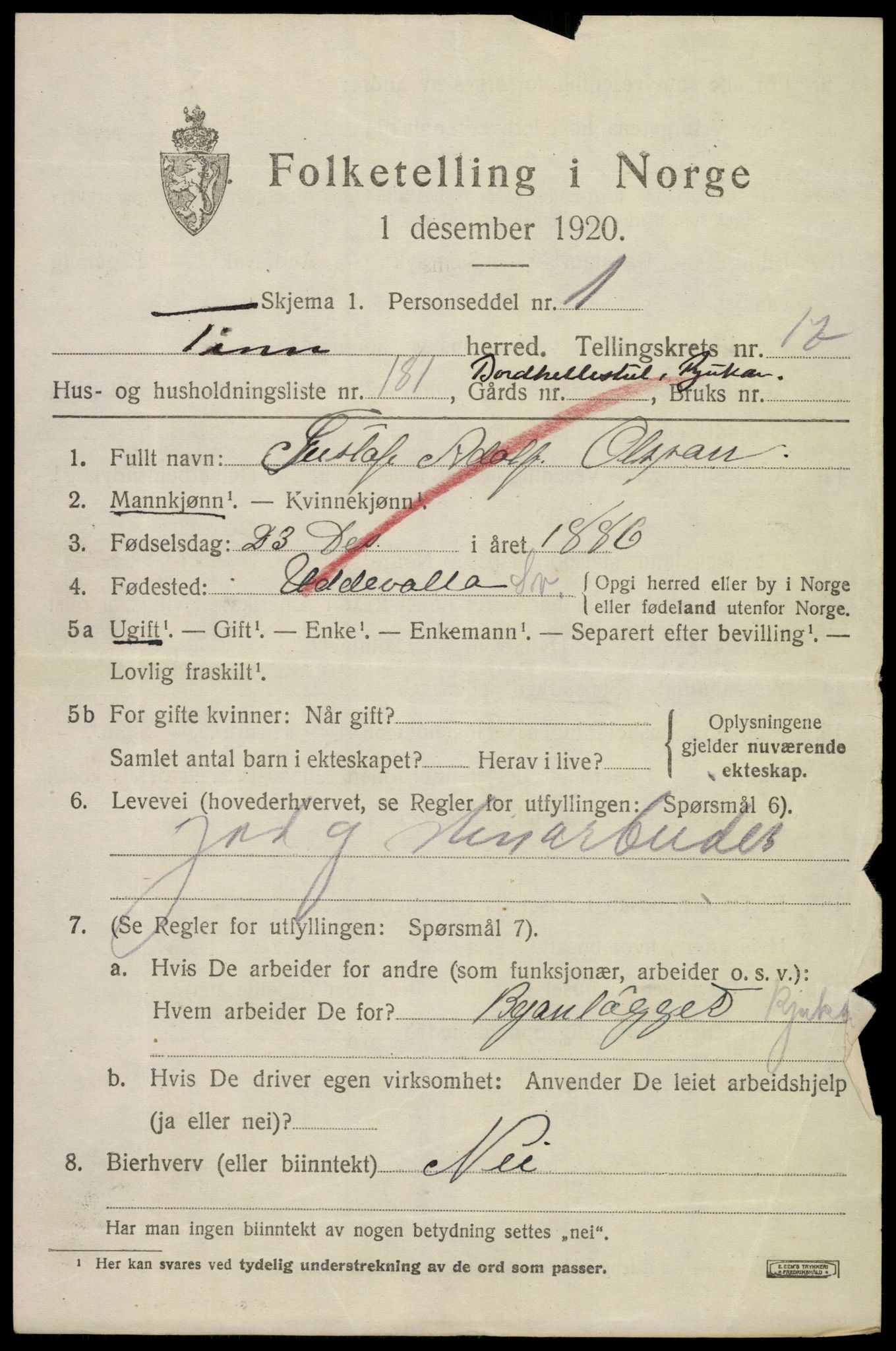 SAKO, 1920 census for Tinn, 1920, p. 23554