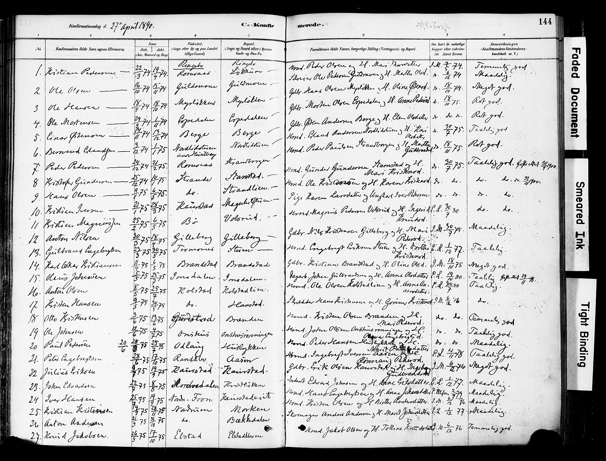 Ringebu prestekontor, AV/SAH-PREST-082/H/Ha/Haa/L0008: Parish register (official) no. 8, 1878-1898, p. 144