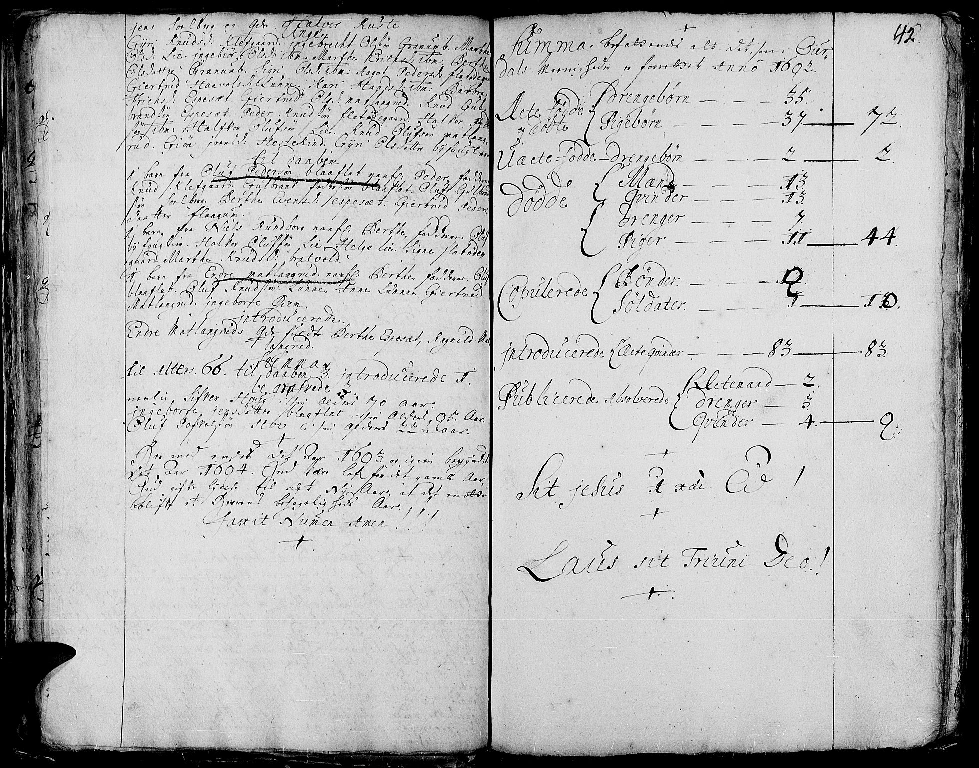 Aurdal prestekontor, SAH/PREST-126/H/Ha/Haa/L0001: Parish register (official) no. 1-3, 1692-1730, p. 42