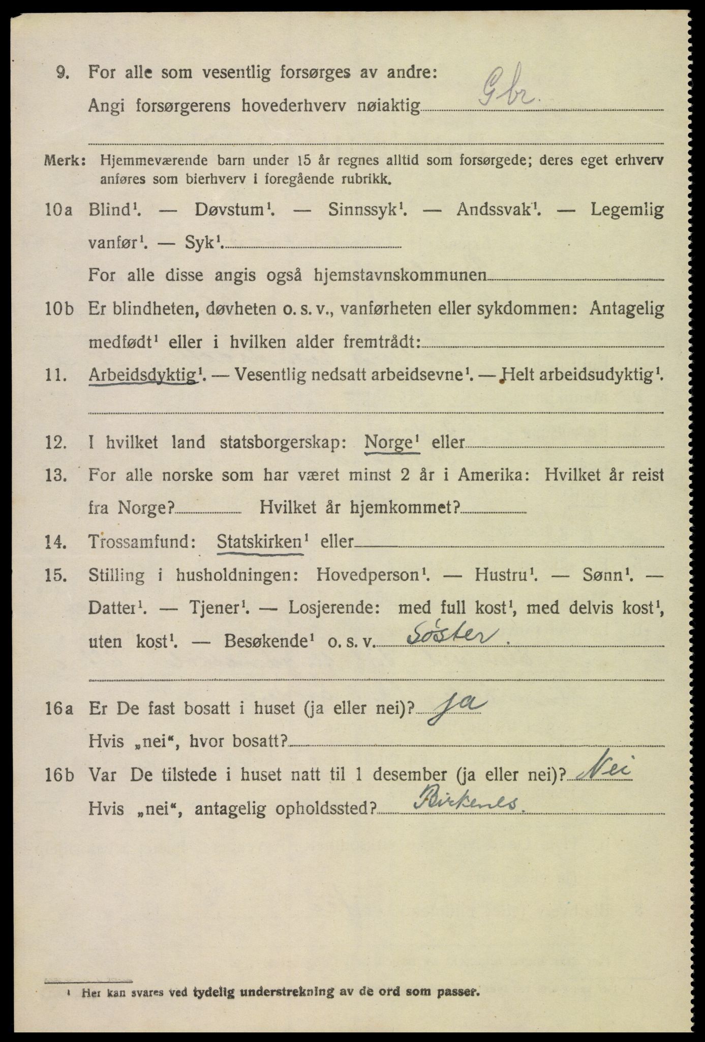 SAK, 1920 census for Bygland, 1920, p. 3098