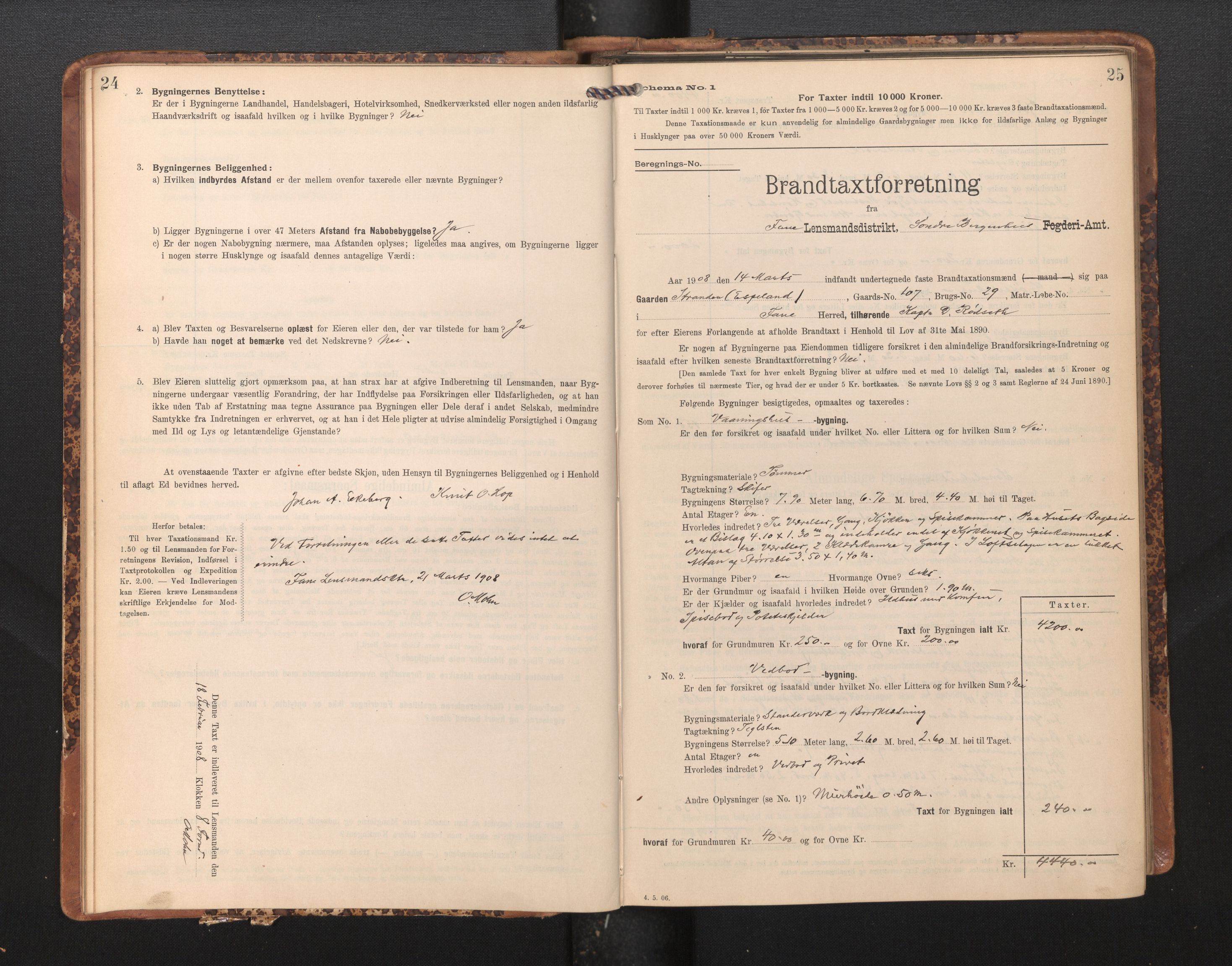 Lensmannen i Fana, AV/SAB-A-31801/0012/L0018: Branntakstprotokoll skjematakst, 1907-1910, p. 24-25