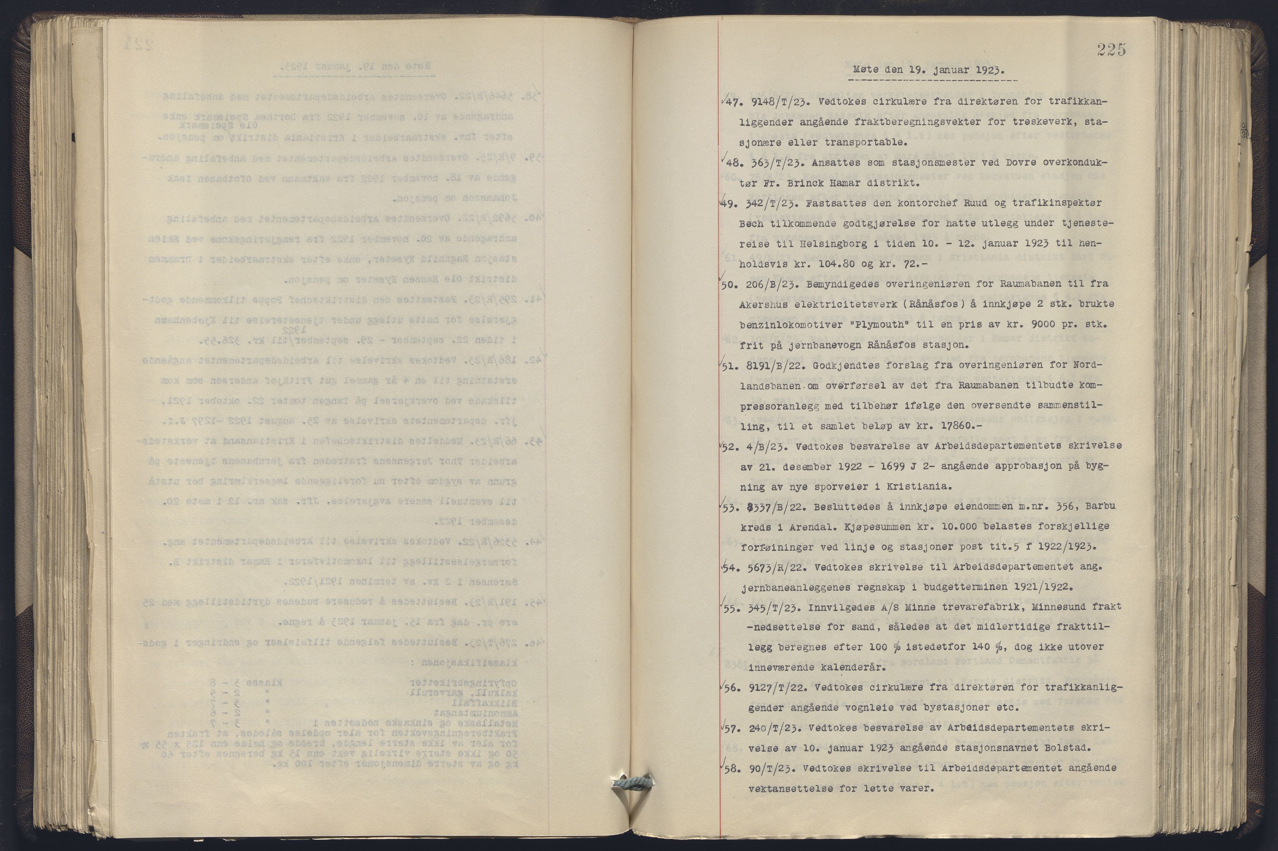 Norges statsbaner, Administrasjons- økonomi- og personalavdelingen, AV/RA-S-3412/A/Aa/L0019: Forhandlingsprotokoll, 1922-1924, p. 225