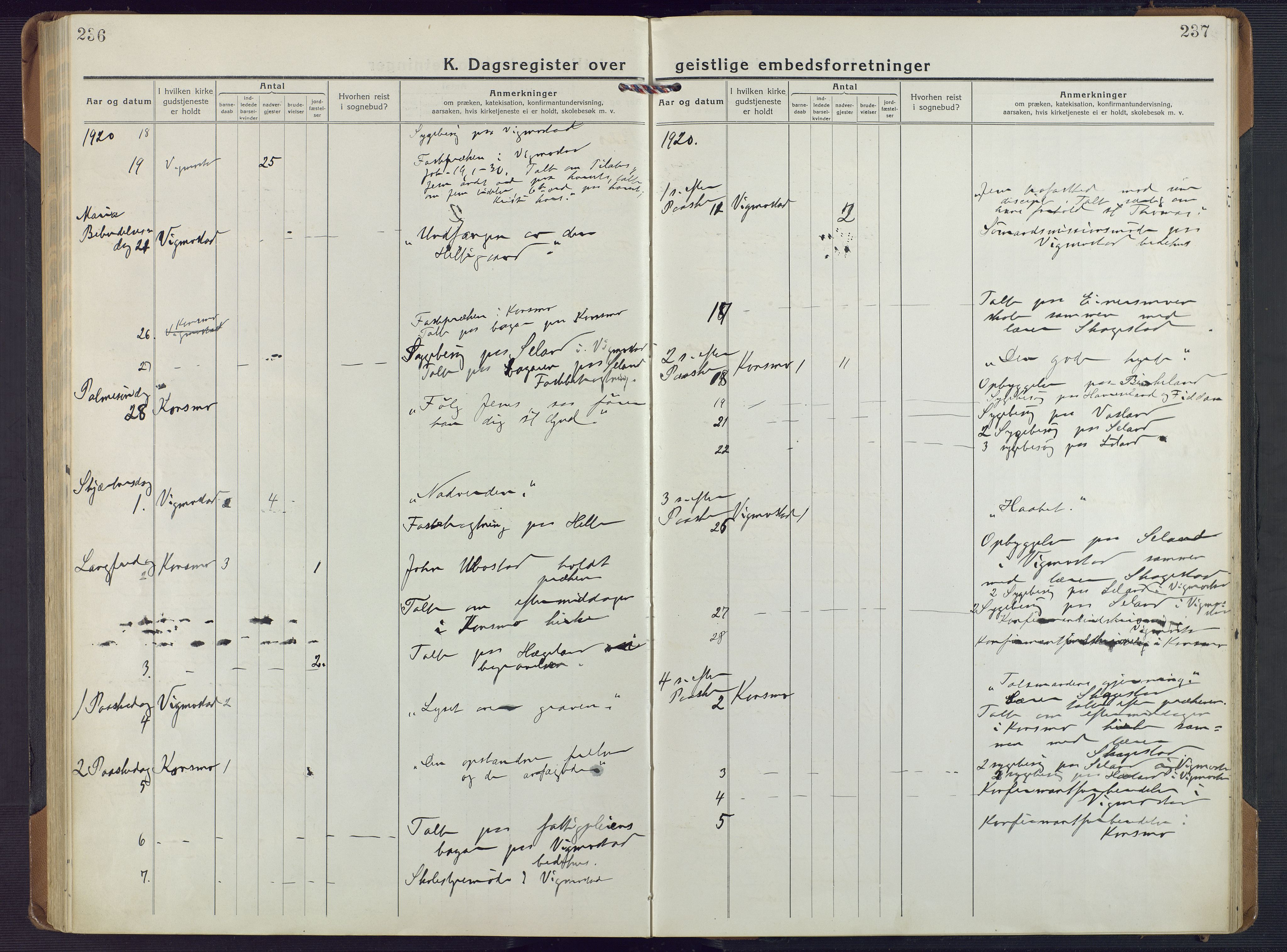 Nord-Audnedal sokneprestkontor, AV/SAK-1111-0032/F/Fa/Fab/L0005: Parish register (official) no. A 5, 1918-1925, p. 236-237