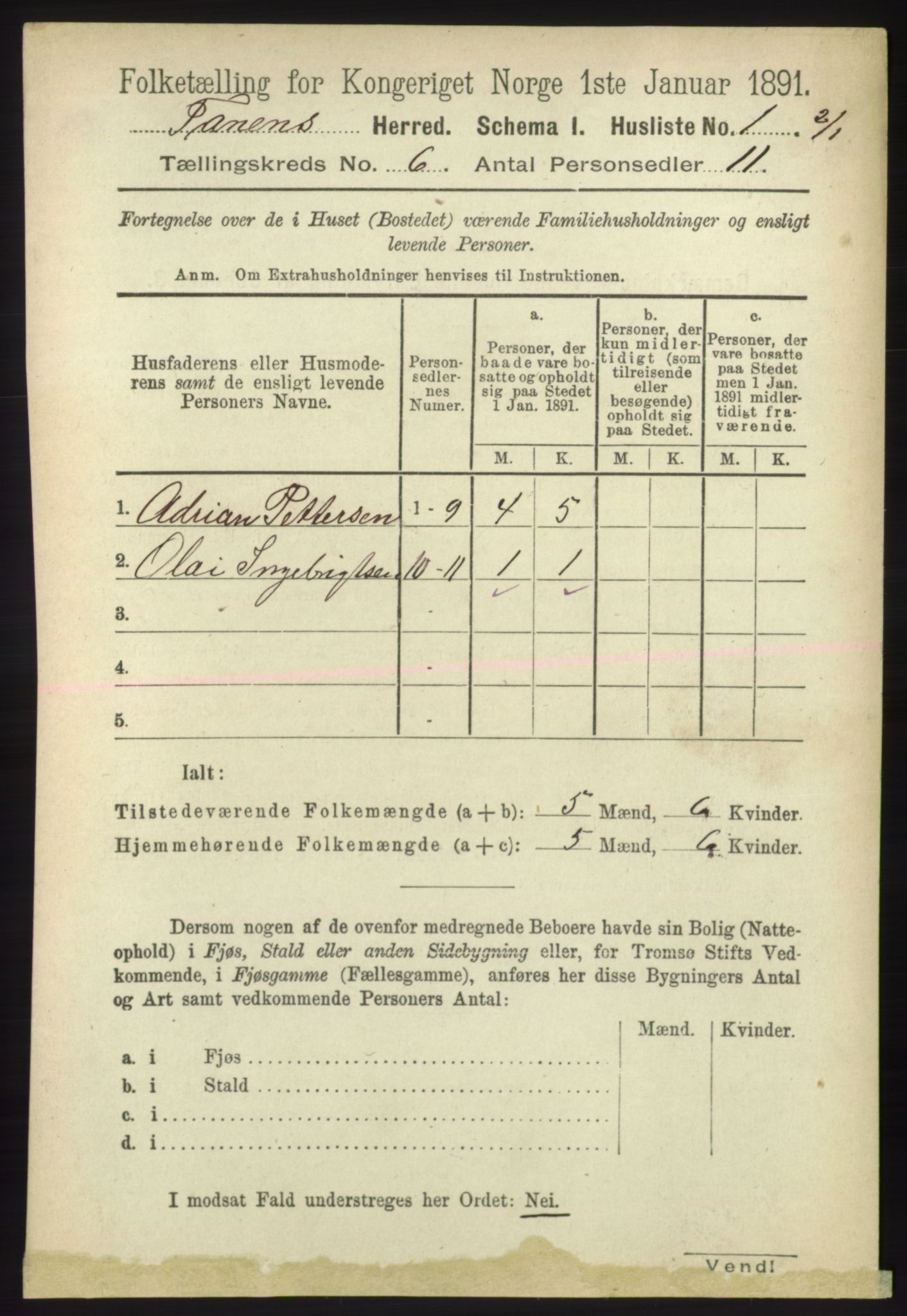 RA, 1891 census for 2025 Tana, 1891, p. 2748