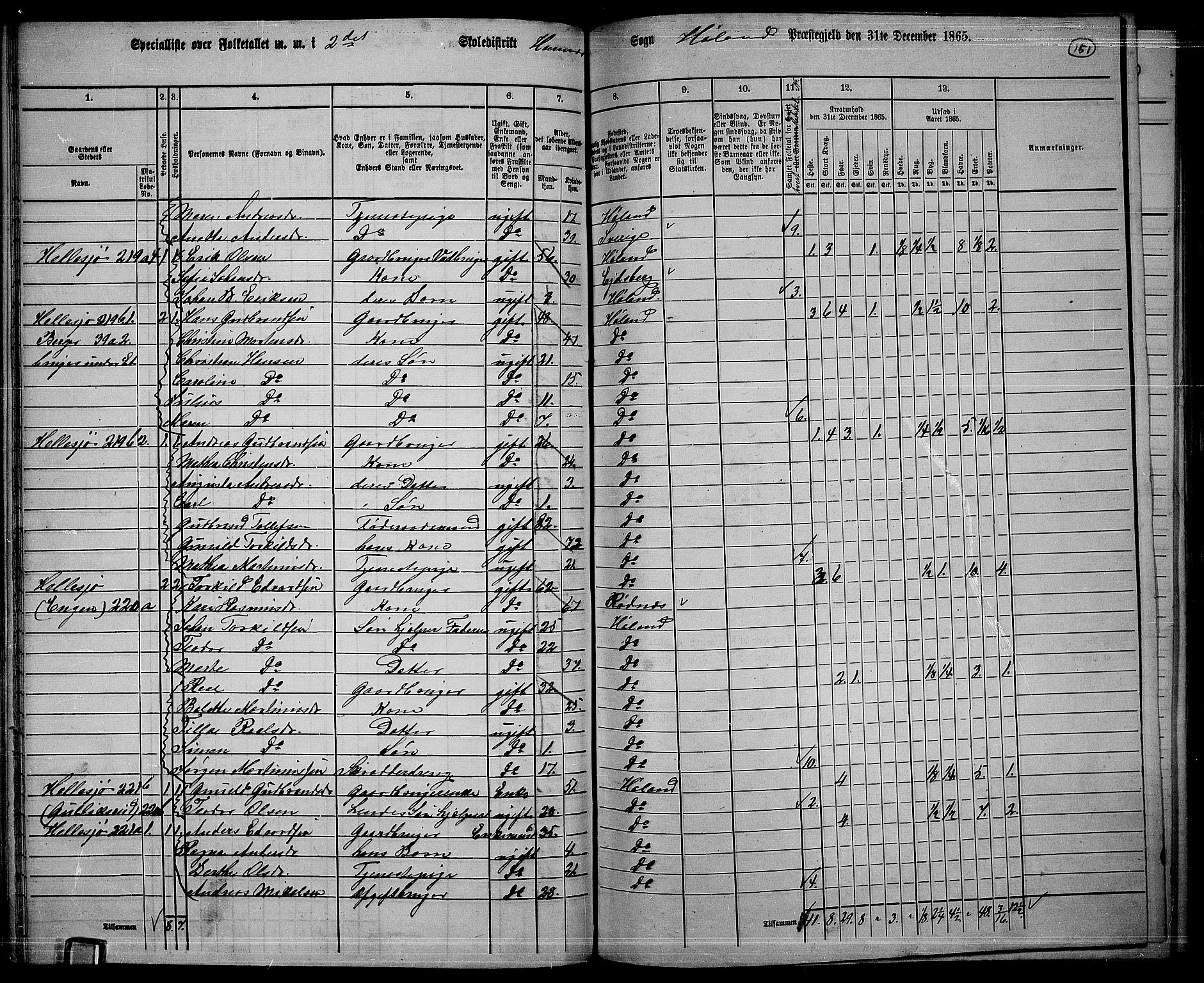 RA, 1865 census for Høland, 1865, p. 142