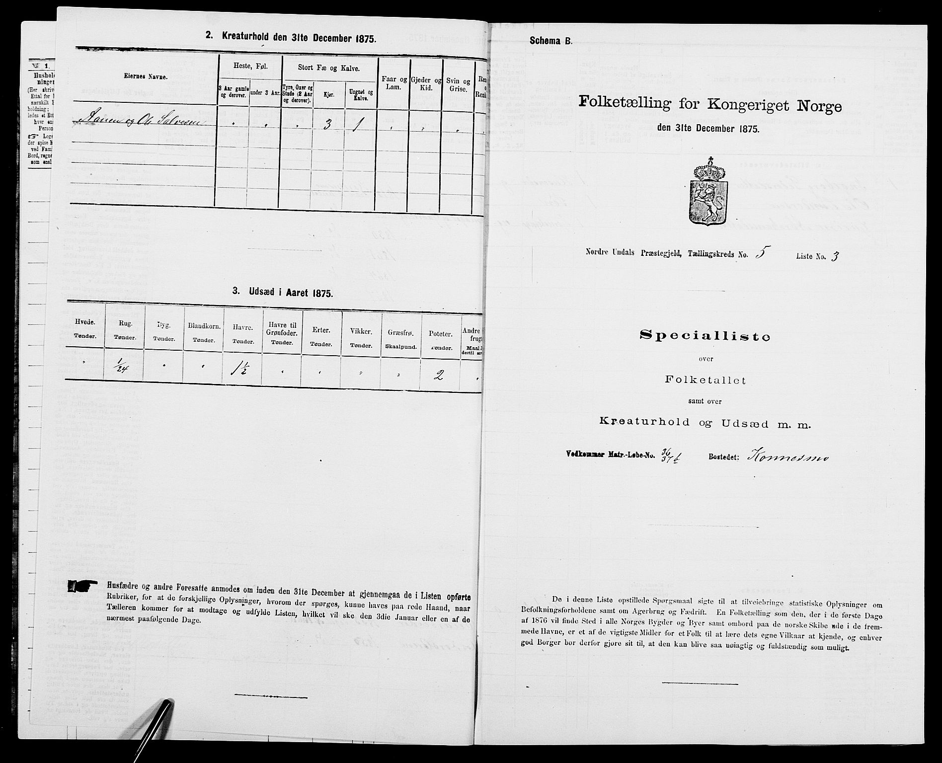 SAK, 1875 census for 1028P Nord-Audnedal, 1875, p. 454