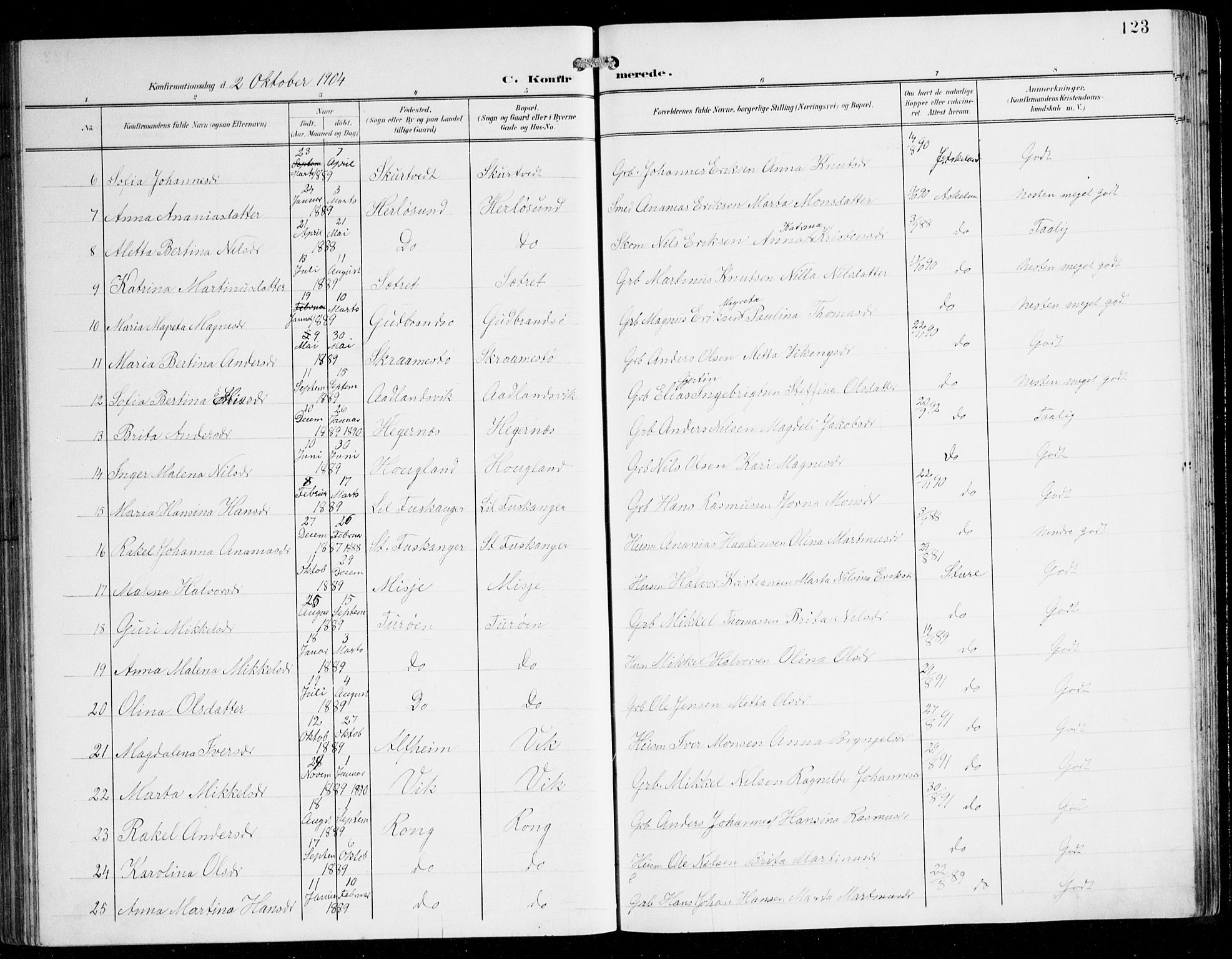 Herdla Sokneprestembete, AV/SAB-A-75701/H/Hab: Parish register (copy) no. C 1, 1900-1913, p. 123