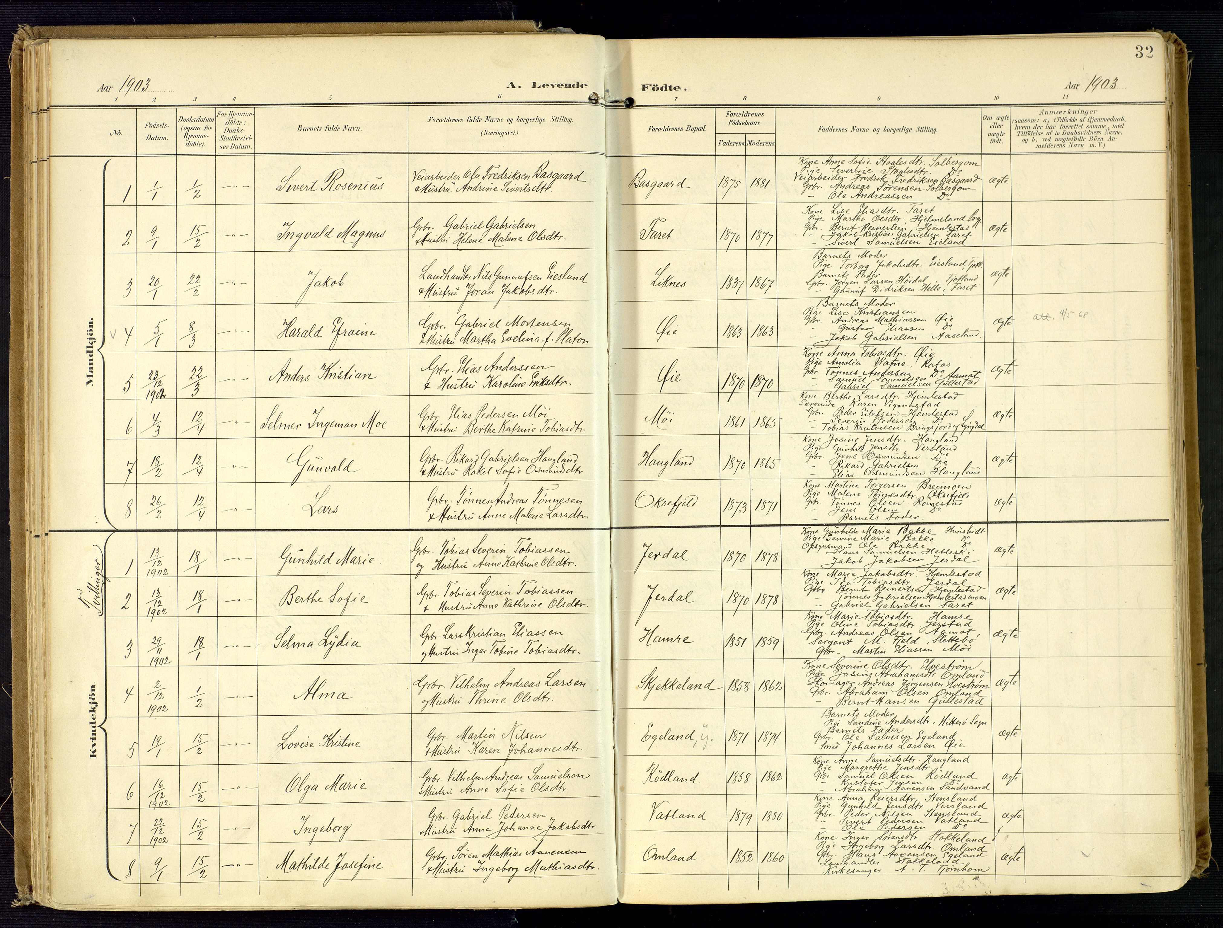 Kvinesdal sokneprestkontor, AV/SAK-1111-0026/F/Fa/Fab/L0009: Parish register (official) no. A 9, 1898-1915, p. 32