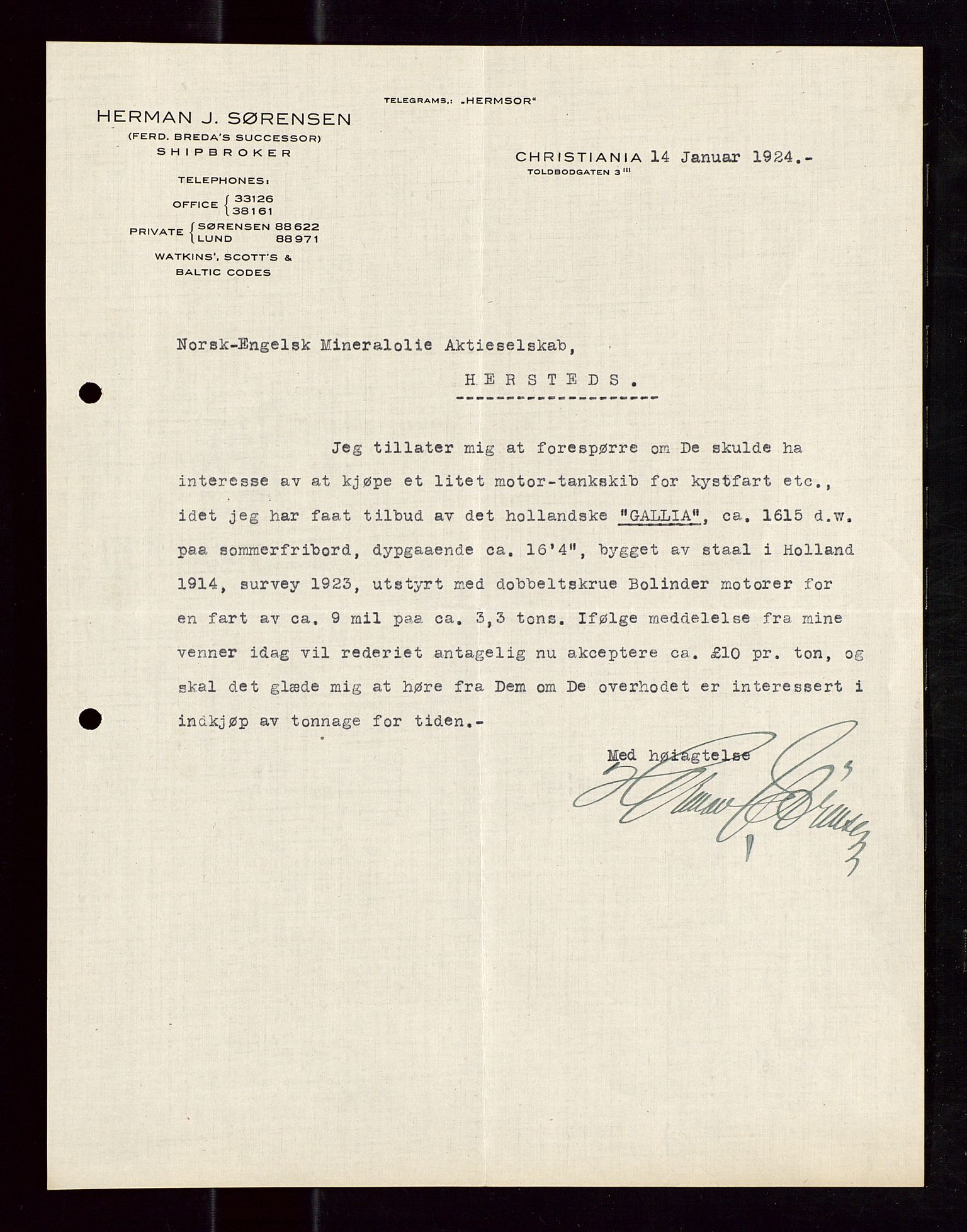 Pa 1521 - A/S Norske Shell, AV/SAST-A-101915/E/Ea/Eaa/L0013: Sjefskorrespondanse, 1924, p. 173