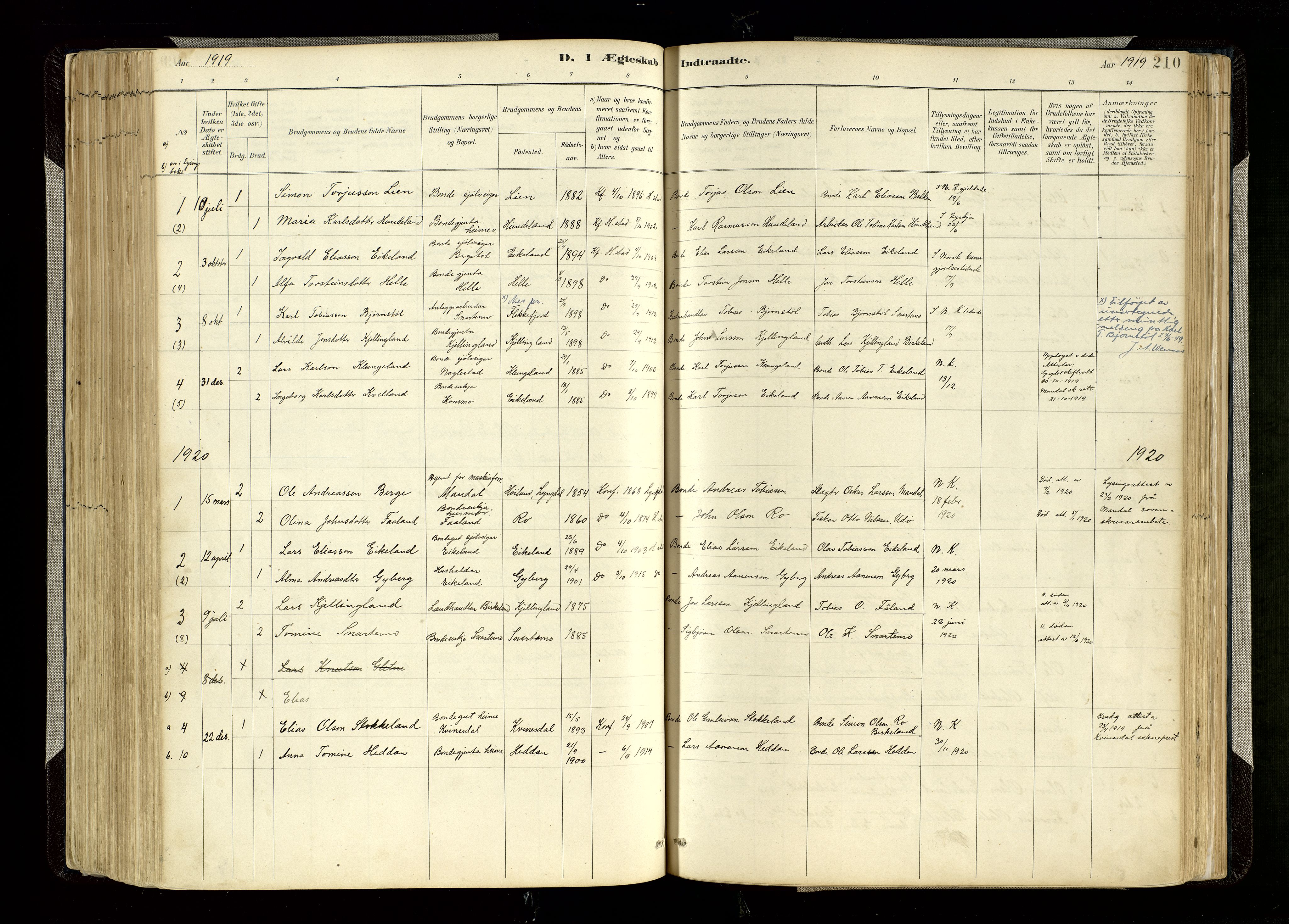 Hægebostad sokneprestkontor, AV/SAK-1111-0024/F/Fa/Faa/L0006: Parish register (official) no. A 6, 1887-1929, p. 210