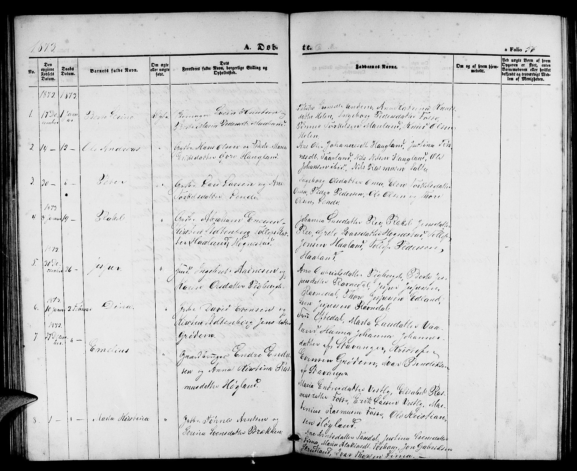 Lye sokneprestkontor, AV/SAST-A-101794/001/30BB/L0004: Parish register (copy) no. B 4, 1868-1878, p. 56