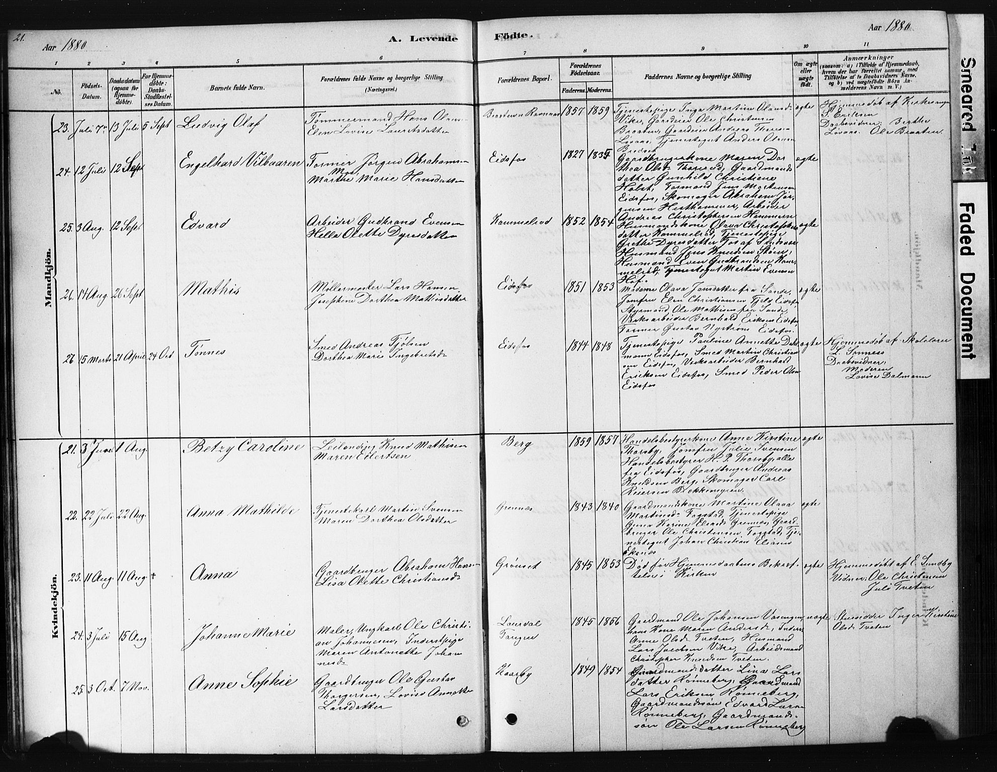 Hof kirkebøker, AV/SAKO-A-64/G/Ga/L0004: Parish register (copy) no. I 4, 1878-1930, p. 21