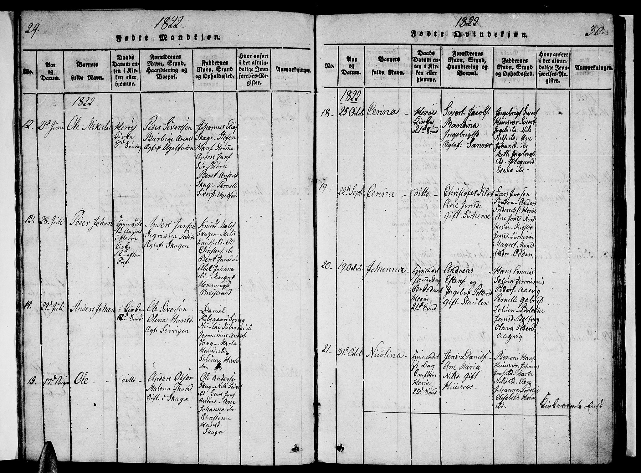 Ministerialprotokoller, klokkerbøker og fødselsregistre - Nordland, SAT/A-1459/834/L0510: Parish register (copy) no. 834C01, 1820-1847, p. 29-30