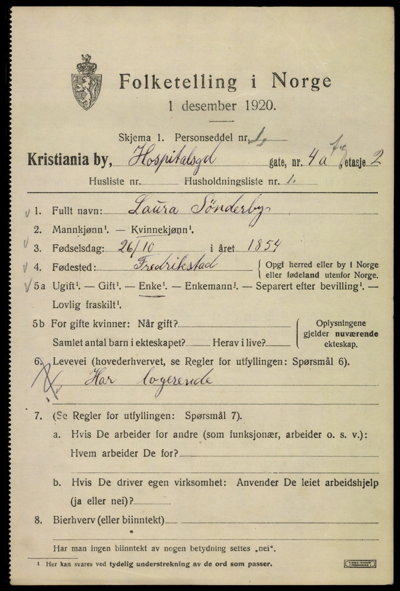 SAO, 1920 census for Kristiania, 1920, p. 299059